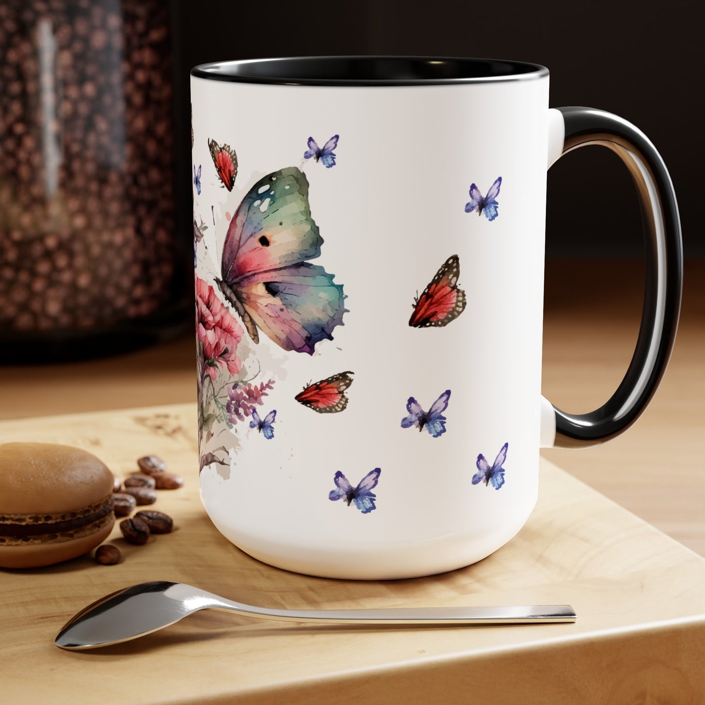 Two-Tone Coffee Mugs with butterfly