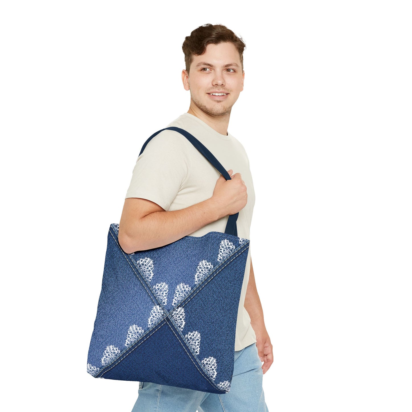 Denim Fabric Imitation Print Unisex Canvas Bag Poly Spun 3 Sizes Tote Bag 110
