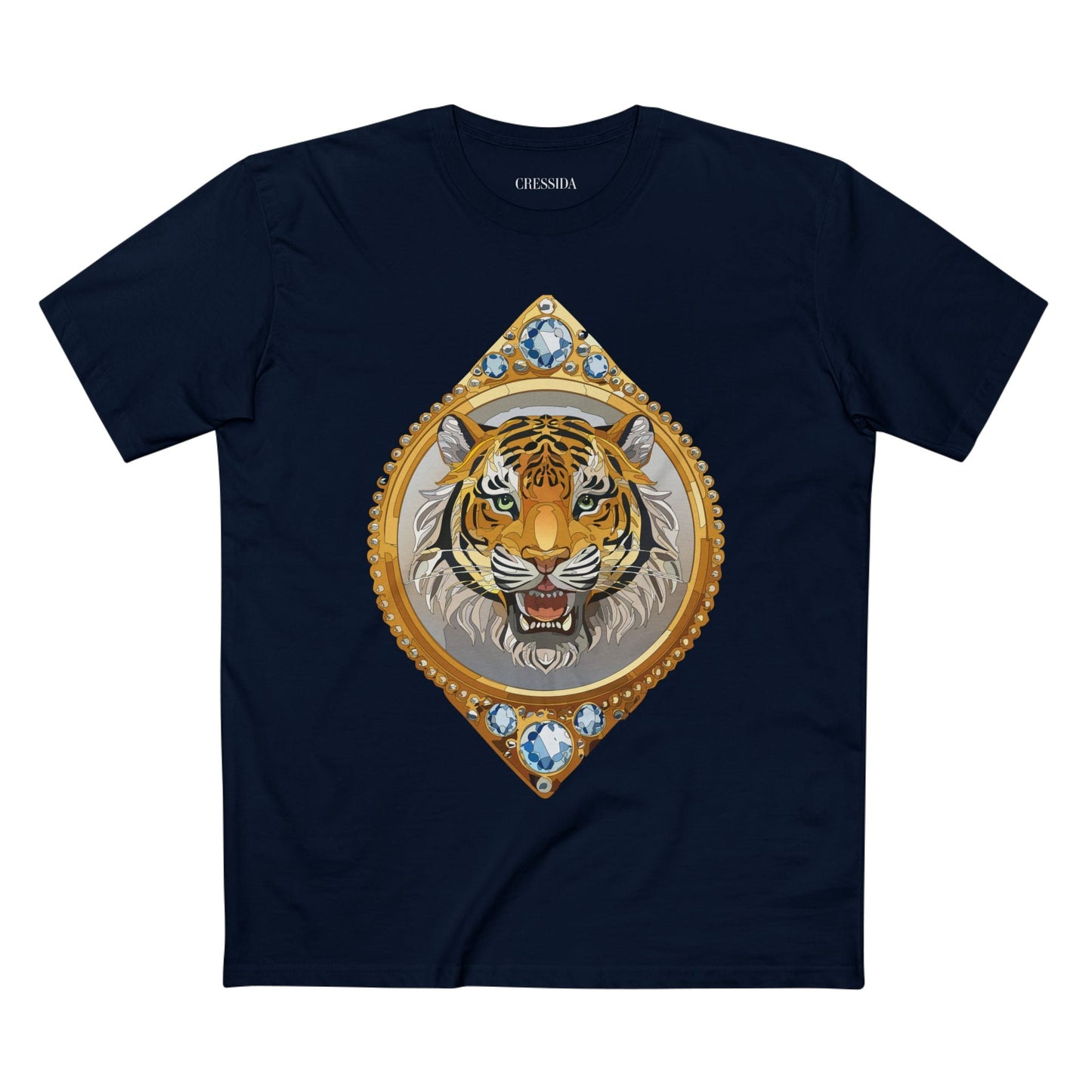 Tiger Graphic Unisex 100 Cotton Tee With Unique Animal Golden Medallion Art Design 1