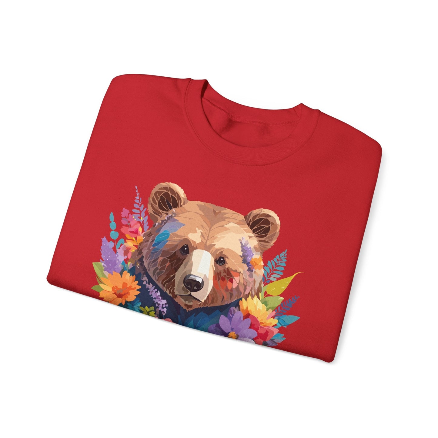 Unisex Floral Bear Sweatshirt Art Design Animals Gildan 18000 Crewneck