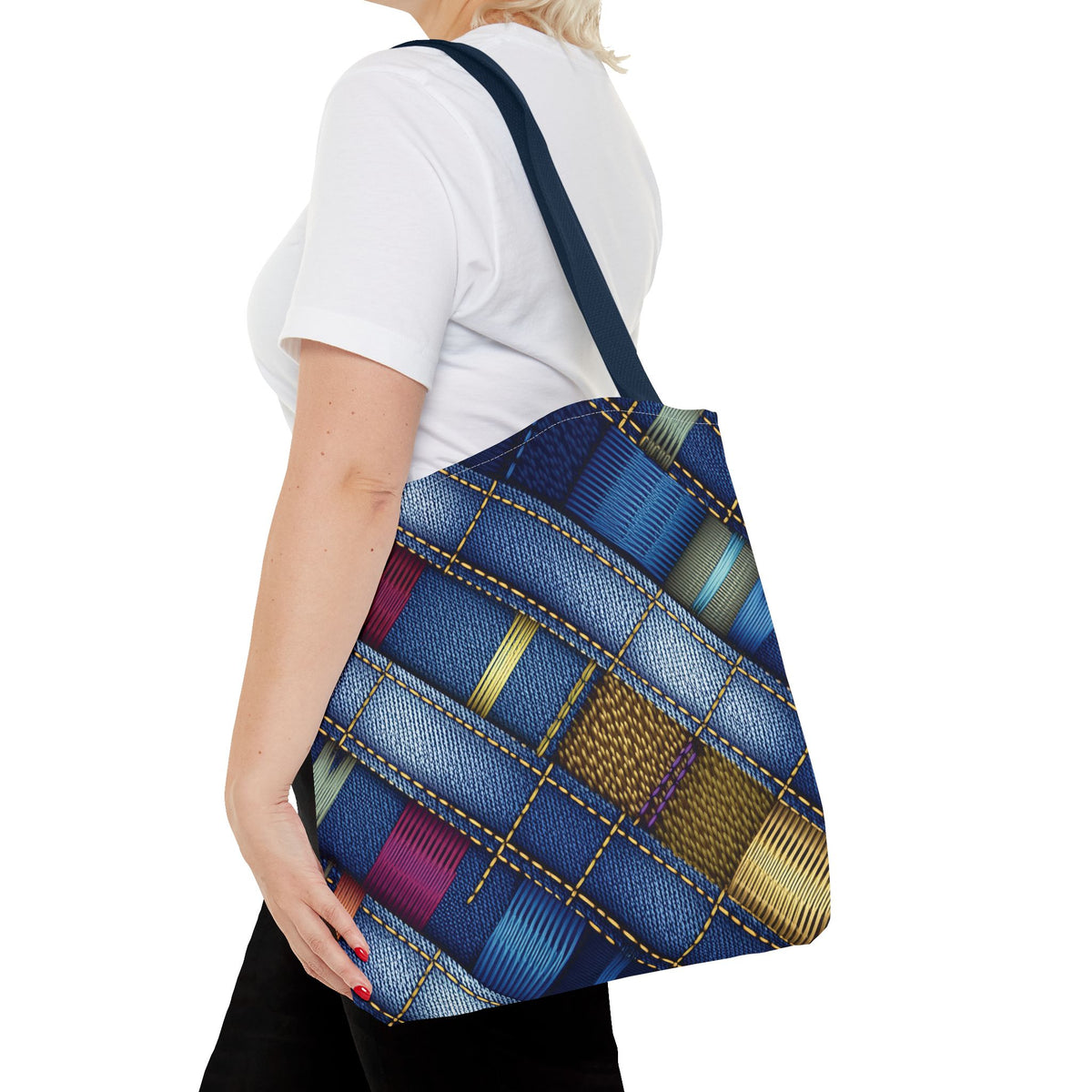 Denim Fabric Imitation Print Unisex Canvas Bag Poly Spun 3 Sizes Tote Bag 148