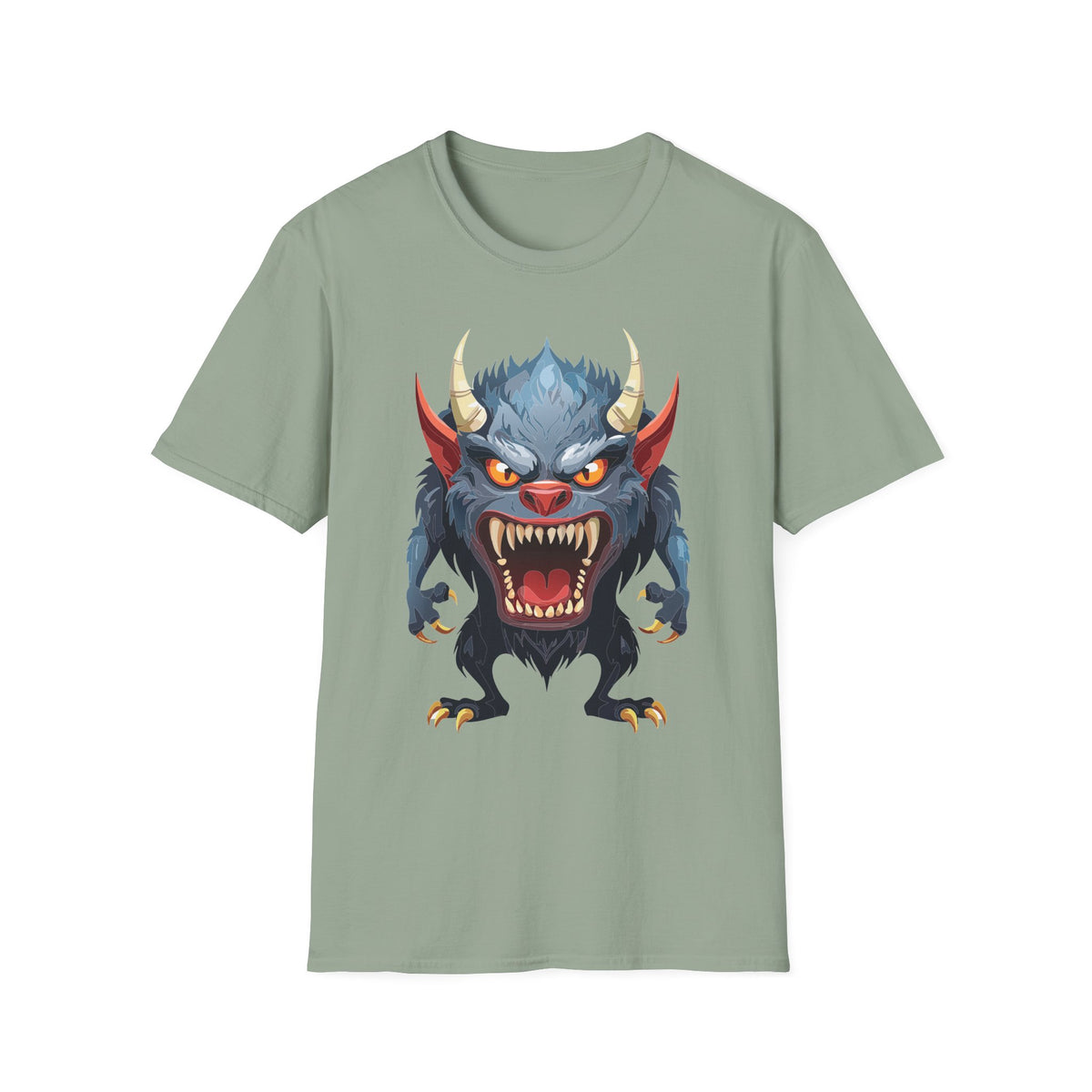 Werewolf Monster T-Shirt — Fierce Demon Face for Halloween Cartoon Graphic Tee Unisex 100 Cotton Gildan T-Shirt