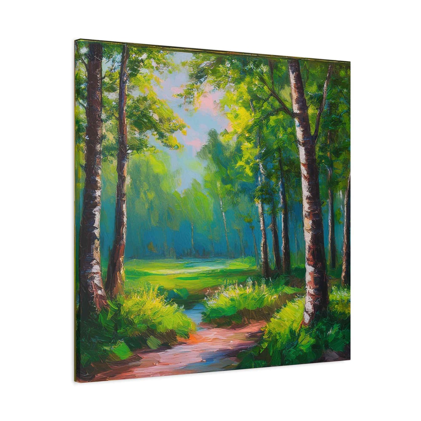 Summer Forest Print Canvas, Oil Paint Print 20x20, 24x24, 30x30, 32x32, 36x36 Art Design Print Pine-Wood Inner Frame MC-84