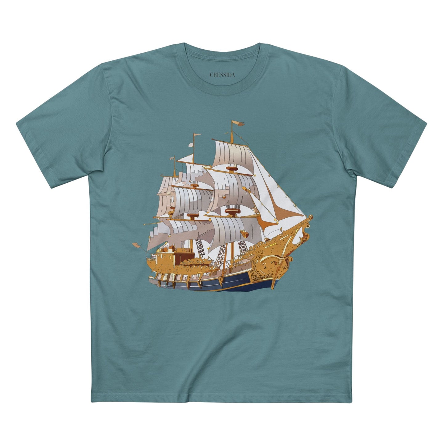 Ship Graphic Unisex 100 Cotton T-Shirt with Gold Frigate Art Design 2