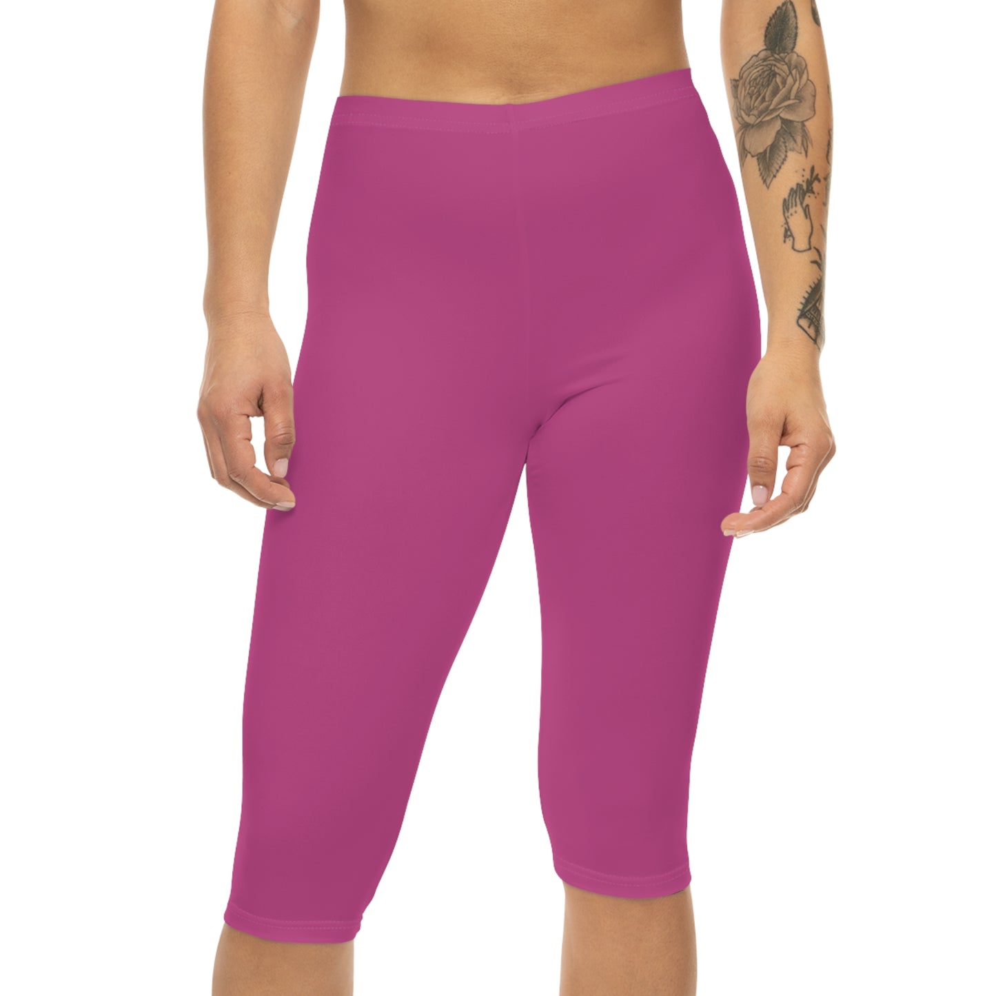 Fuchsia Plum Color Women's Brushed Suede Poly Span Casual Capri Leggings XS-2XL