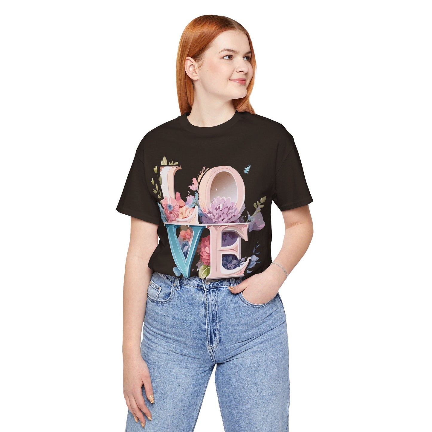Valentine Day Graphic Unisex 100 Cotton Vintage Artwork with Love and Flower Design Tee 42