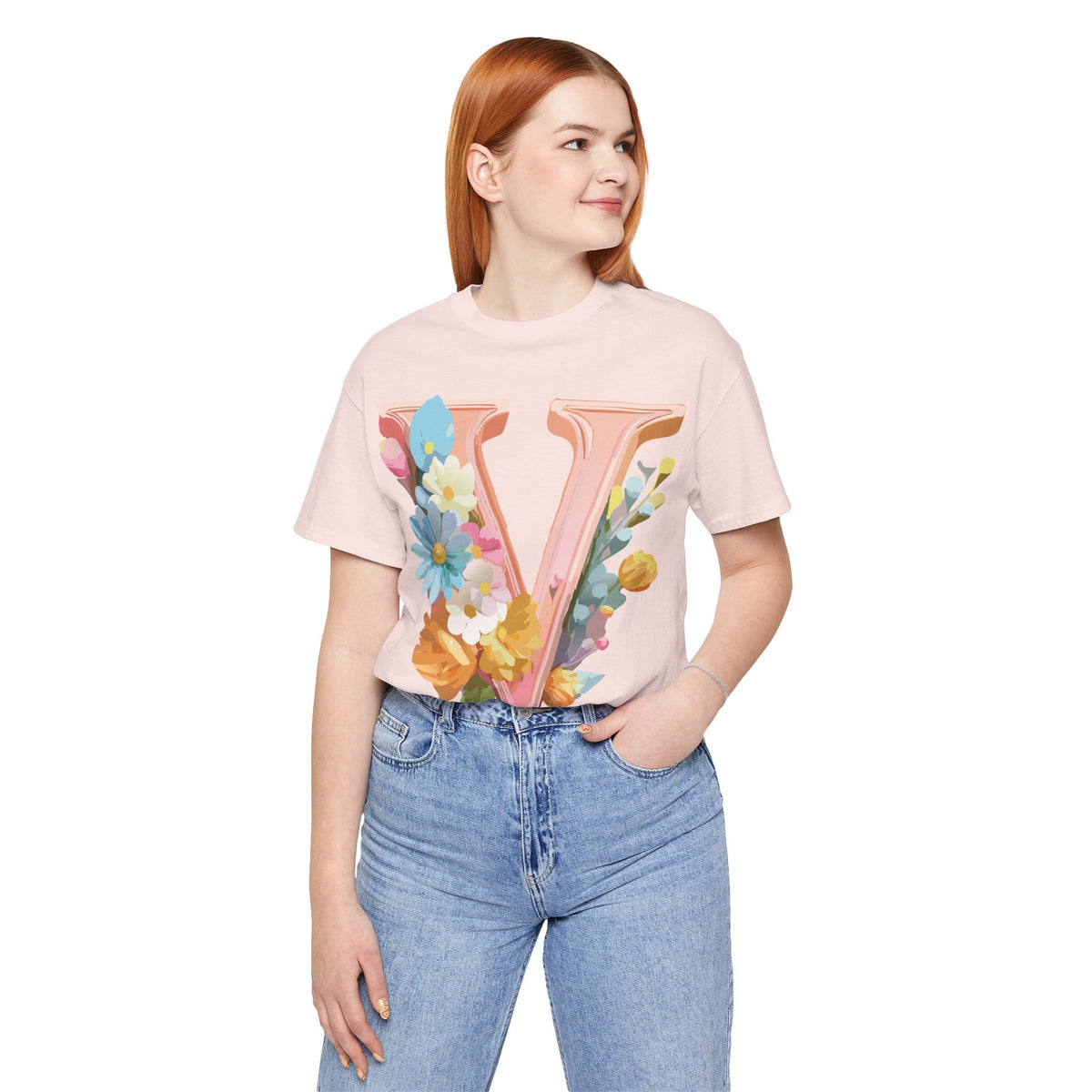 Letter V Graphic Unisex Cotton Bella+Canvas Tee with Art Letter Design