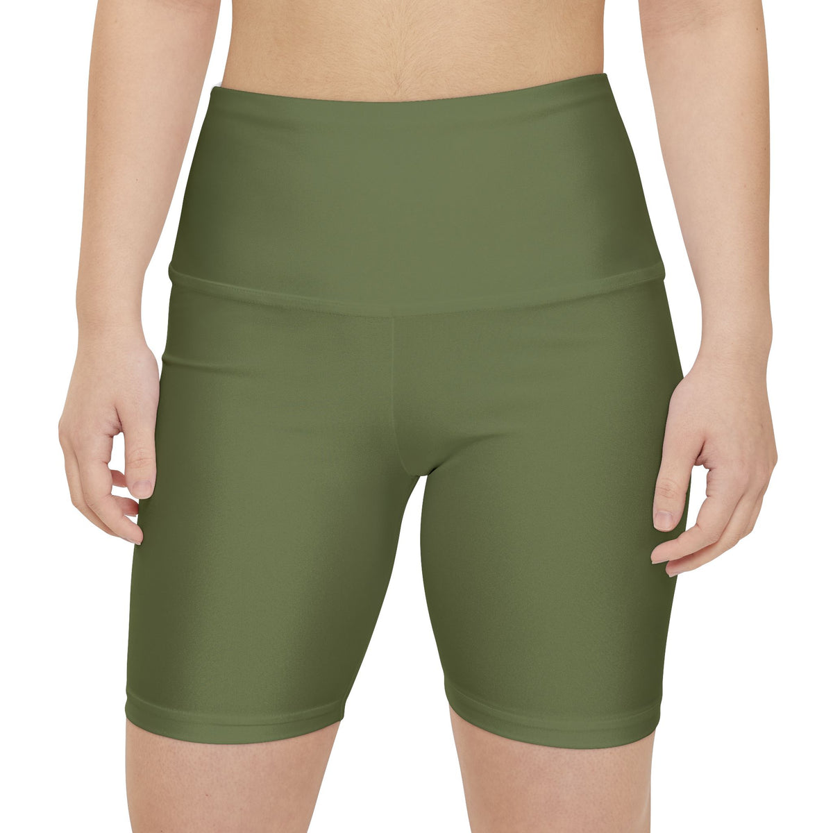 Moss Olive High-Waist Women's Workout Shorts - Athletic Biker Shorts