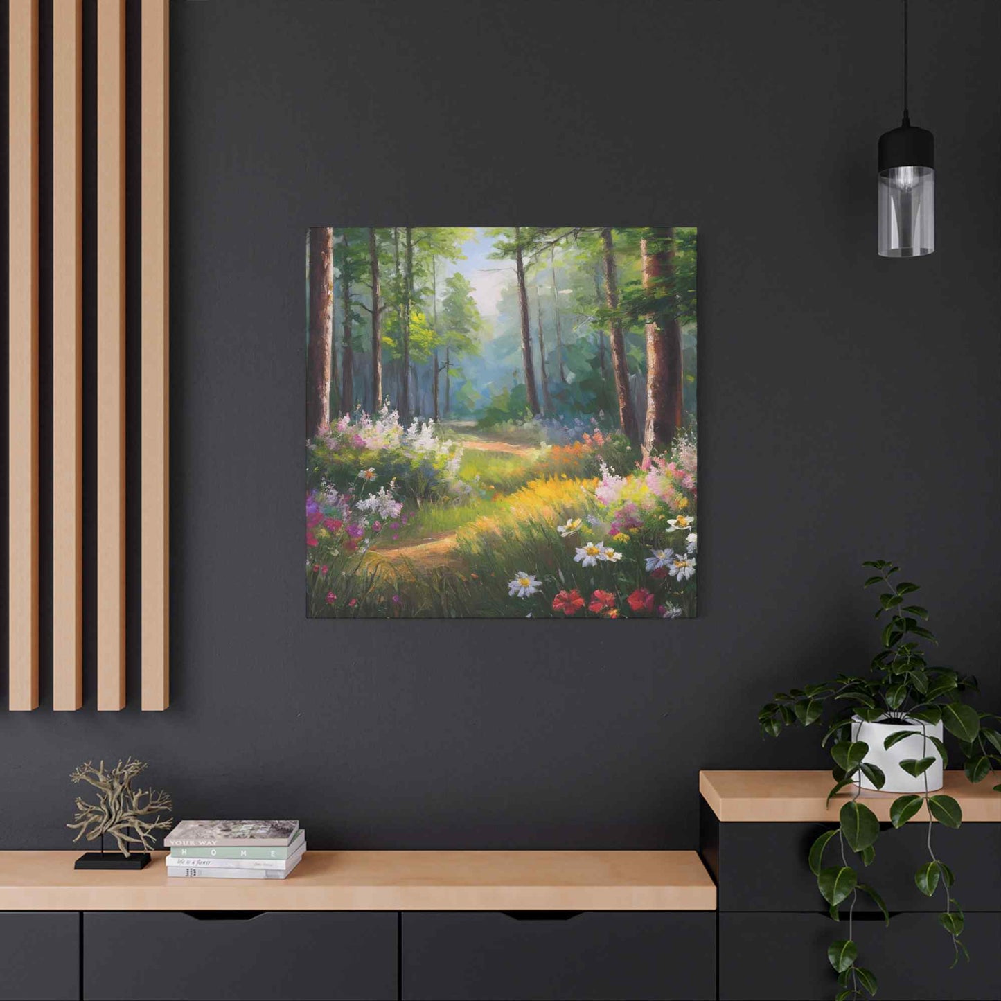 Summer Forest Print Canvas, Oil Paint Print 20x20, 24x24, 30x30, 32x32, 36x36 Art Design Print Pine-Wood Inner Frame MC-91