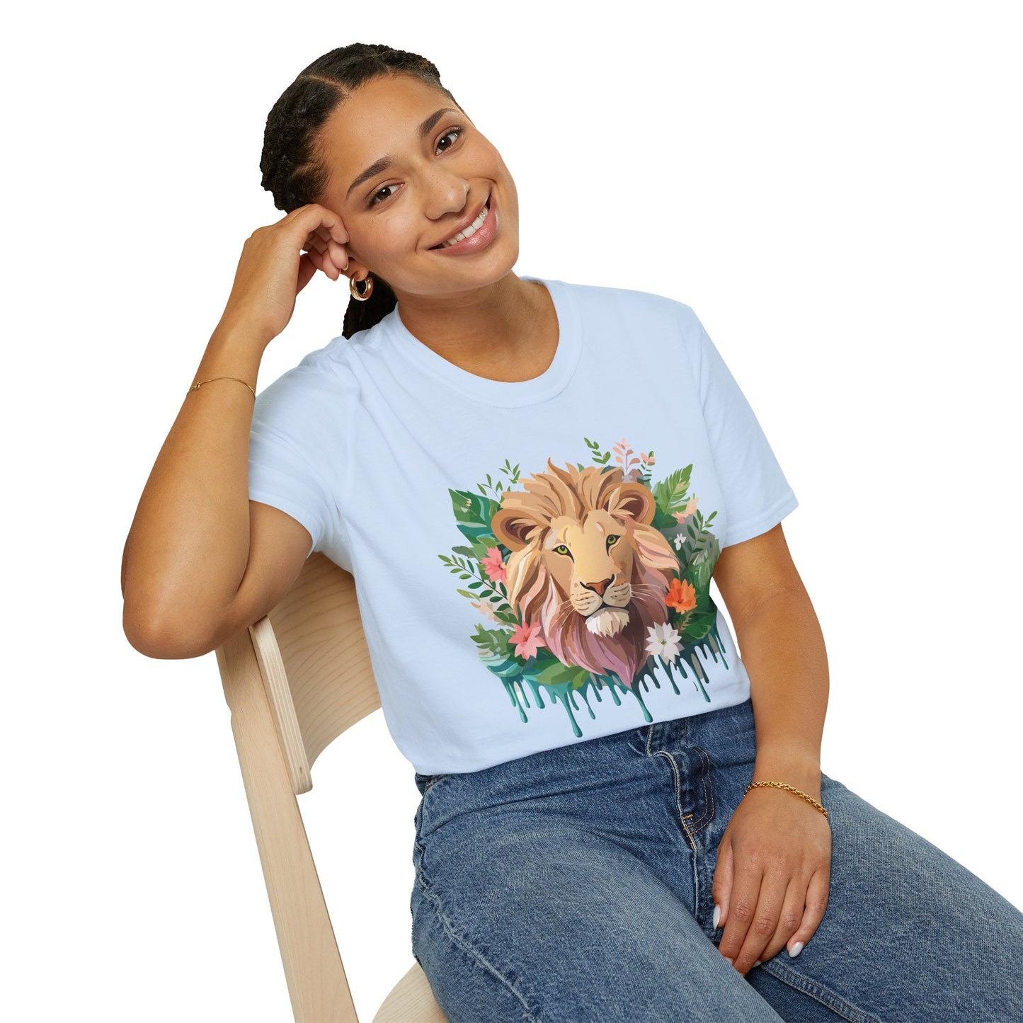 Lion Shirt Unisex Floral Lion Tee Animal Print Short Sleeve Tee