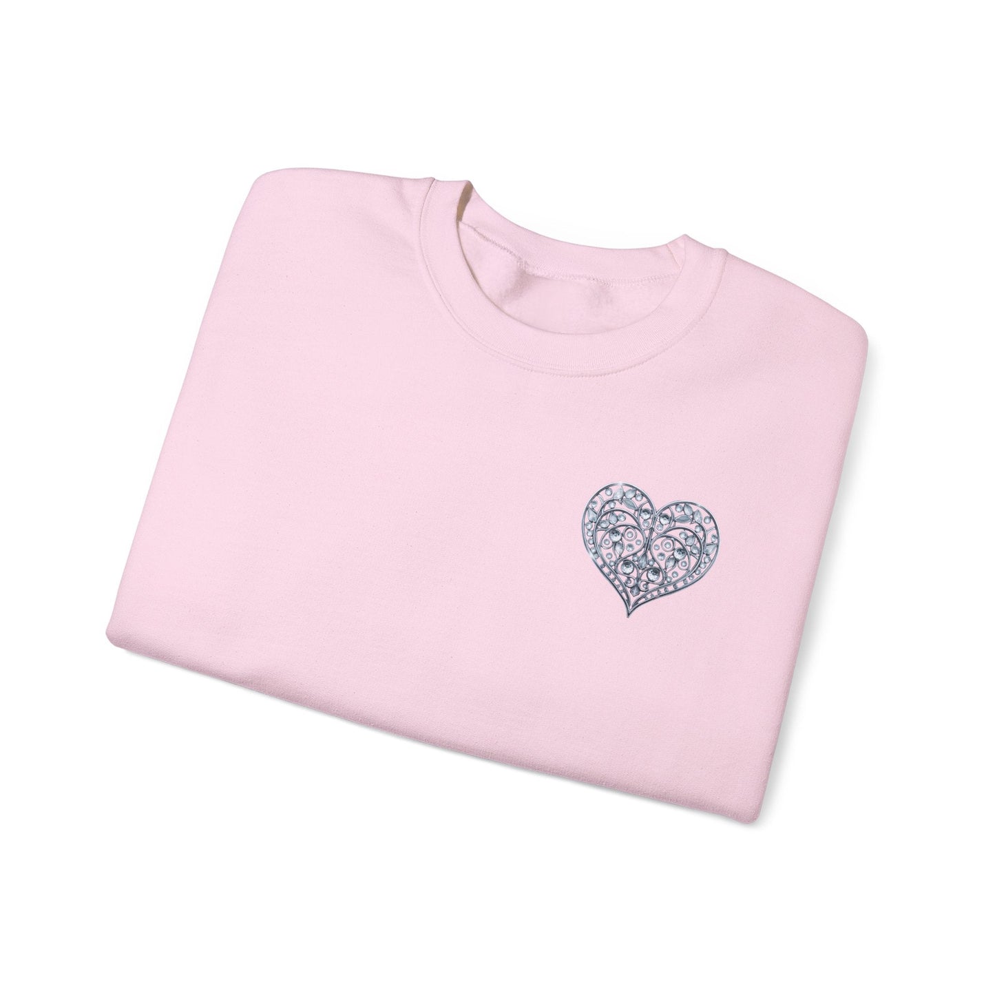 Crystal Heart Sweatshirt Unisex Fifty Fifty Cotton Poly Valentine Day Crewneck Gildan 18000
