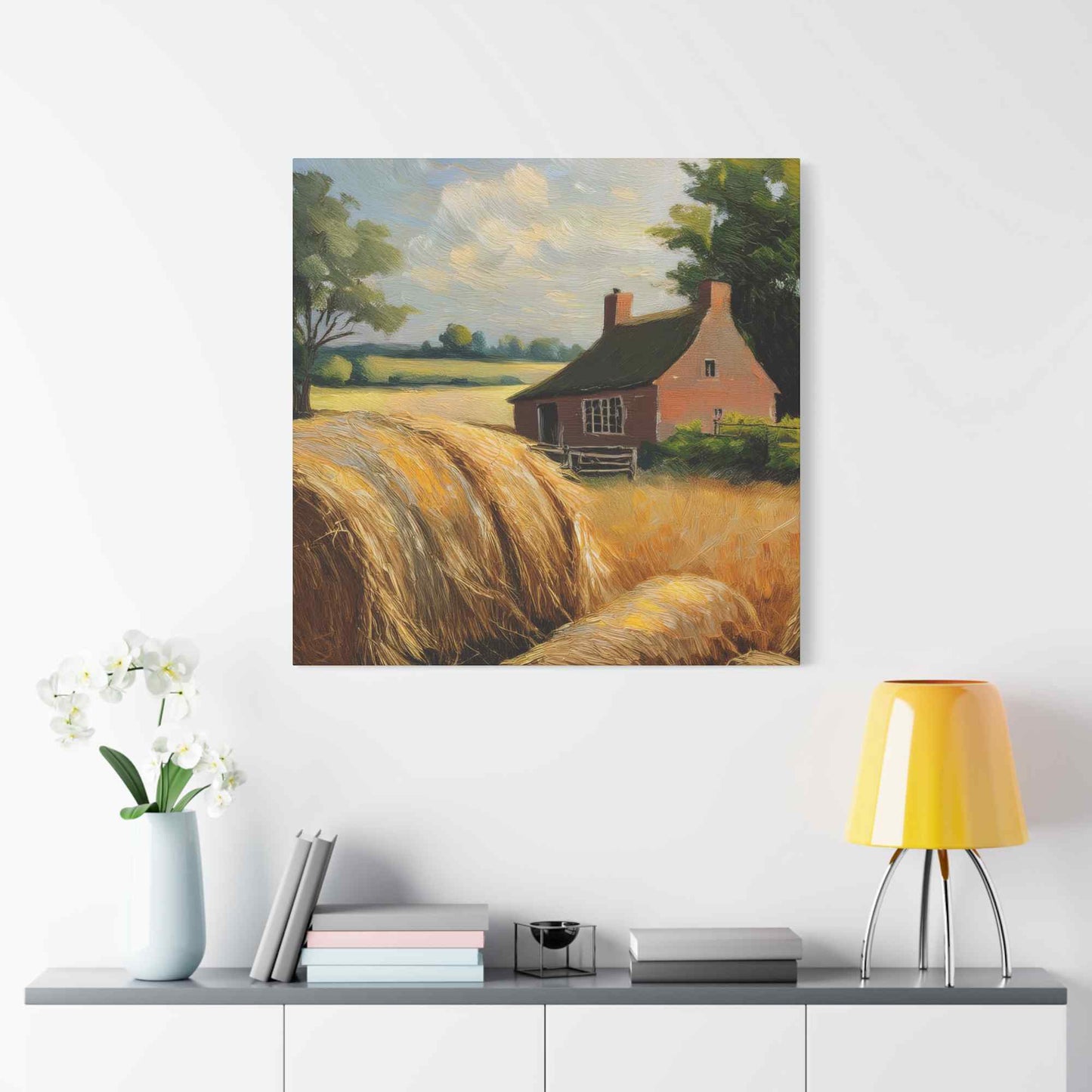 Countryside Print Canvas, Oil Paint Print 20x20, 24x24, 30x30, 32x32, 36x36 Art Design Print Pine-Wood Inner Frame MC- 47
