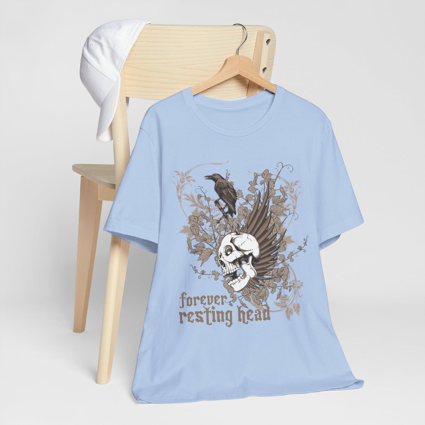 Forever Resting Head Tee, Edgy Graphic Shirt, Music T-Shirt, Gothic Tees, Skull Shirt, Art Design Tee, Skull Graphic Top