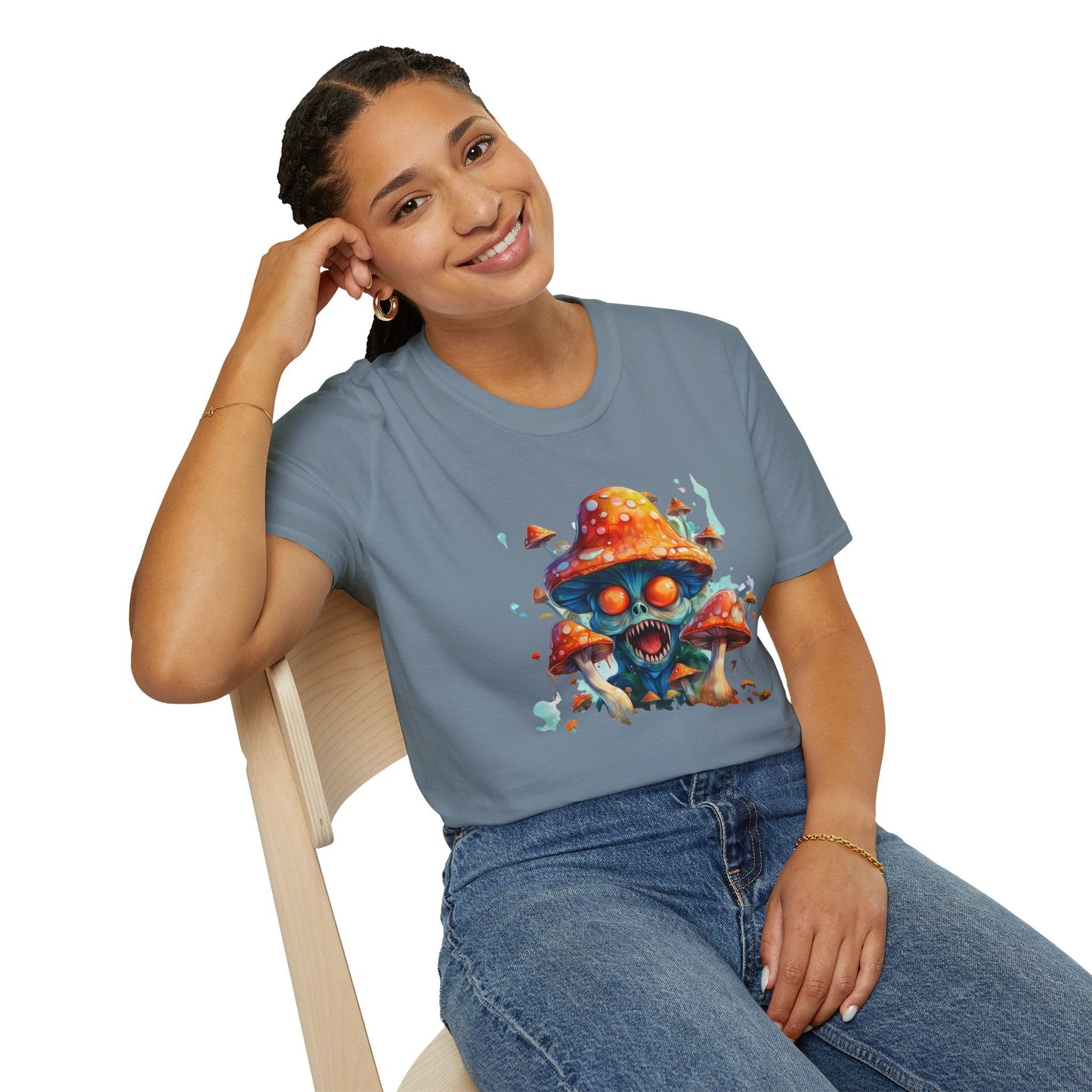 Funny Mashroom Graphic Unisex Softstyle Cotton With Cartoon Illustration Design 5