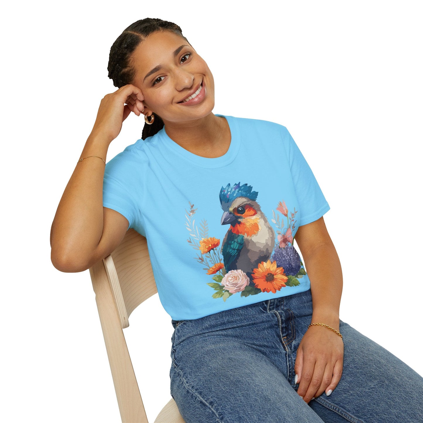 Floral Bird T Shirt Unisex Softstyle Tee 100 Percent Ring Spun Cotton Gildan 64000