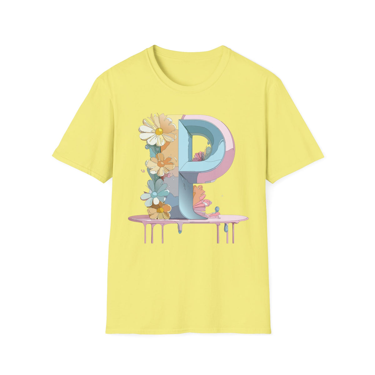 Letter P Floral Monogram T-Shirt | Pastel Daisy Initial Tee