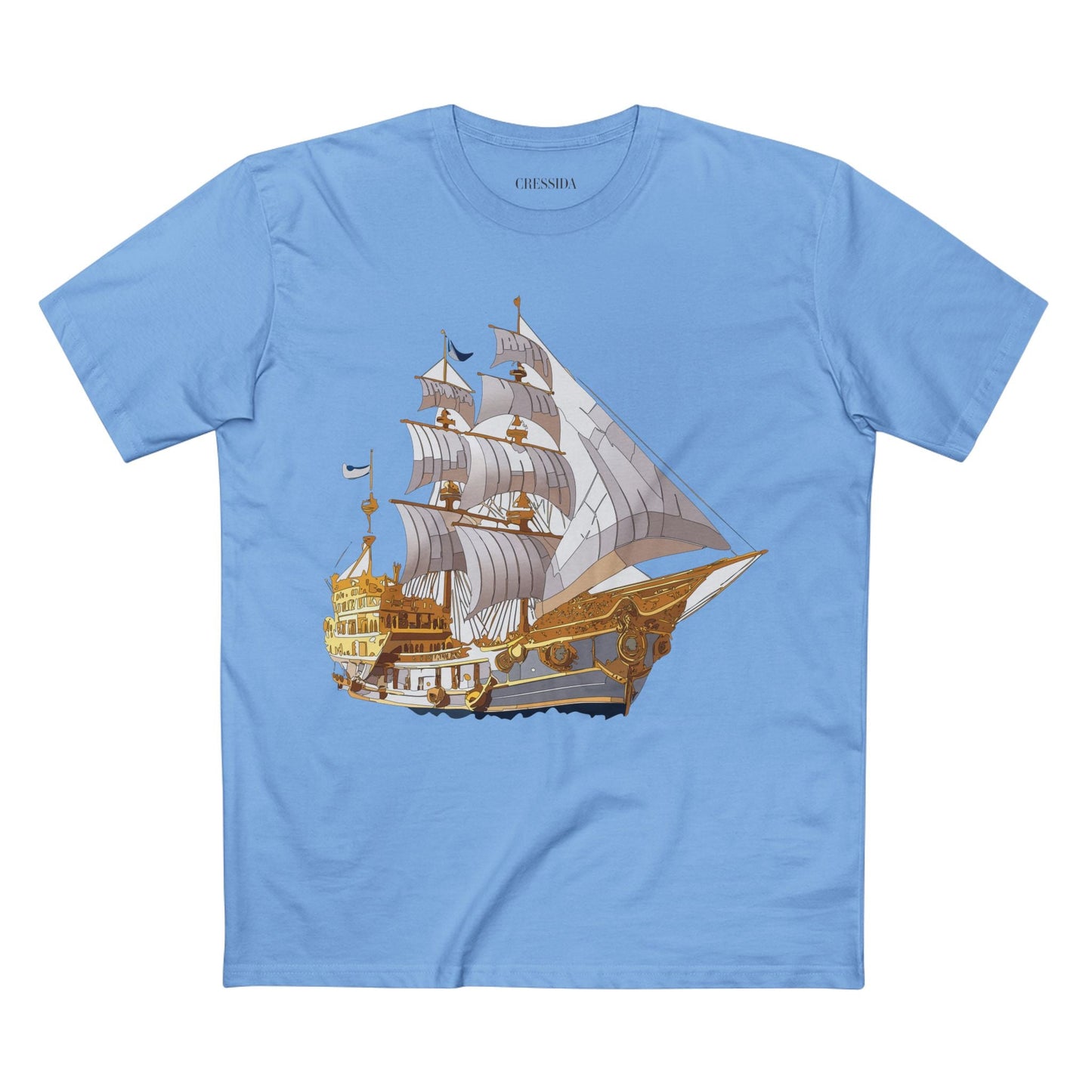 Ship Graphic Unisex 100 Cotton T-Shirt with Gold Frigate Art Design 10