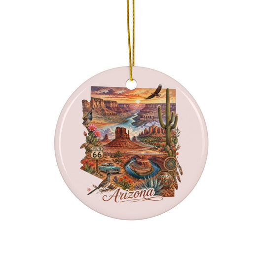 Arizona Desert Scene Ceramic Ornament -2.99" Includes Gold String | Route 66 Southwestern Landscape