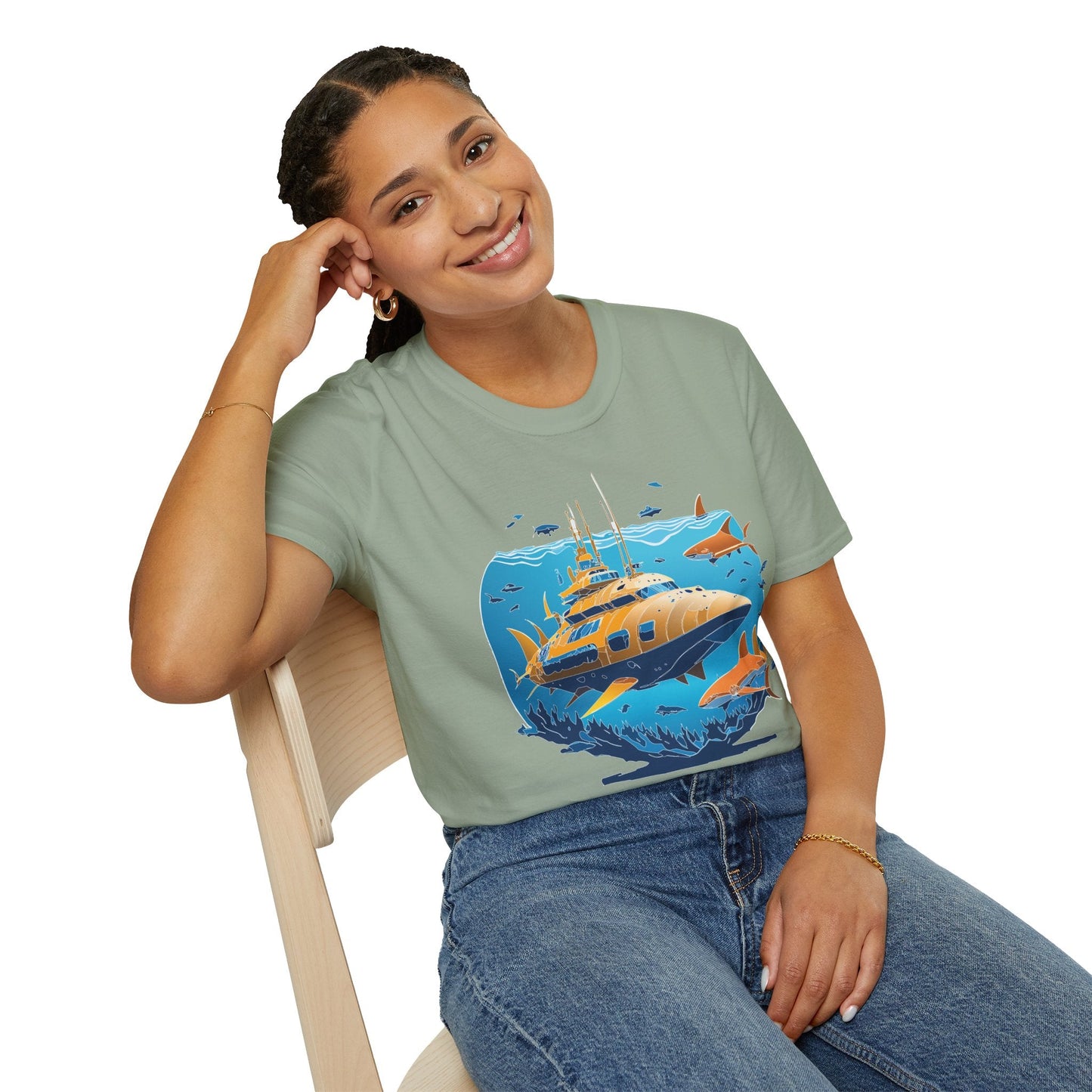 Ocean T Shirt Unisex Gildan Softstyle 64000 100 Percent Cotton Ring Spun U Boat Design Graphic