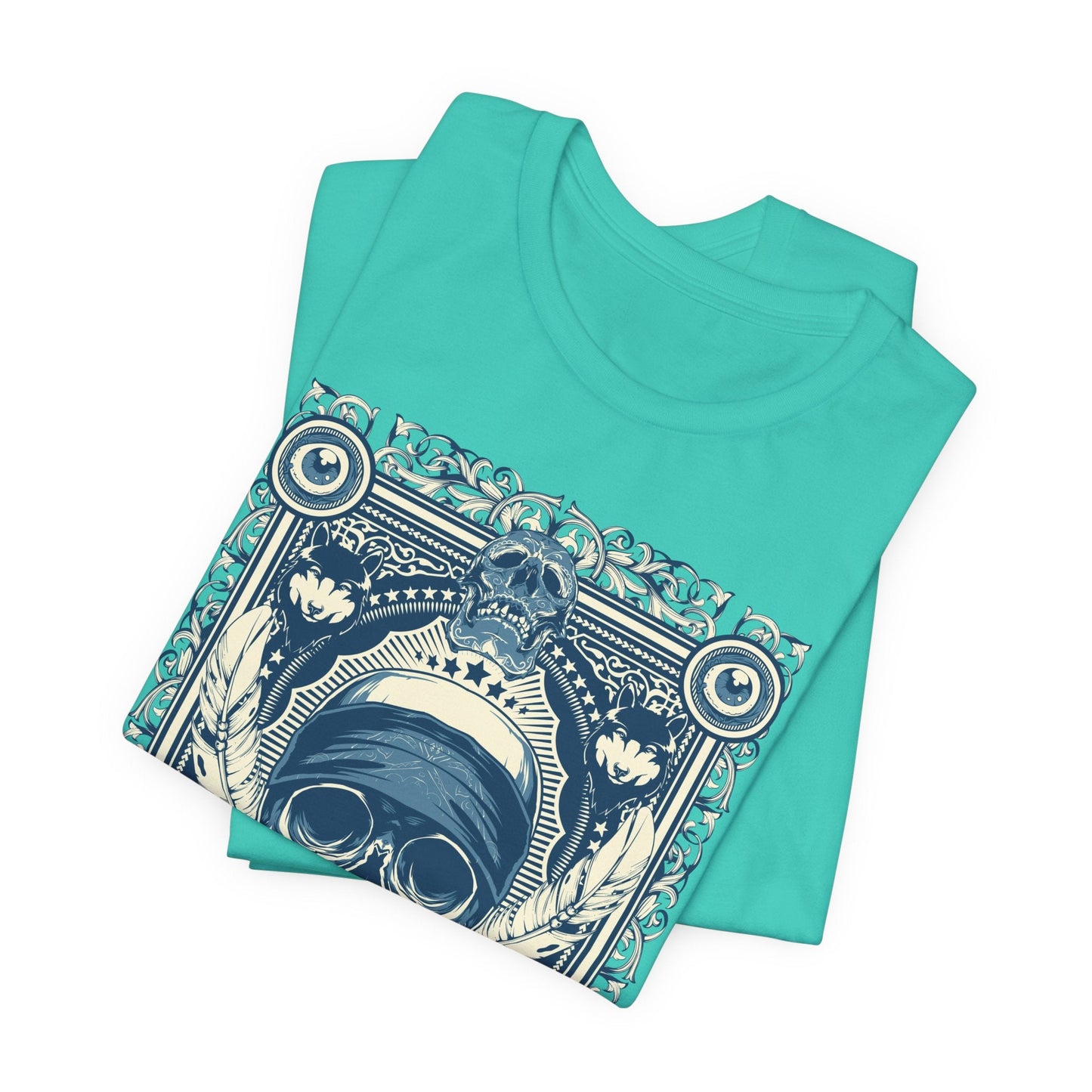 Skull Crown Graphic Tee Vintage Ornate Skull Illustration Rock Band T-Shirt