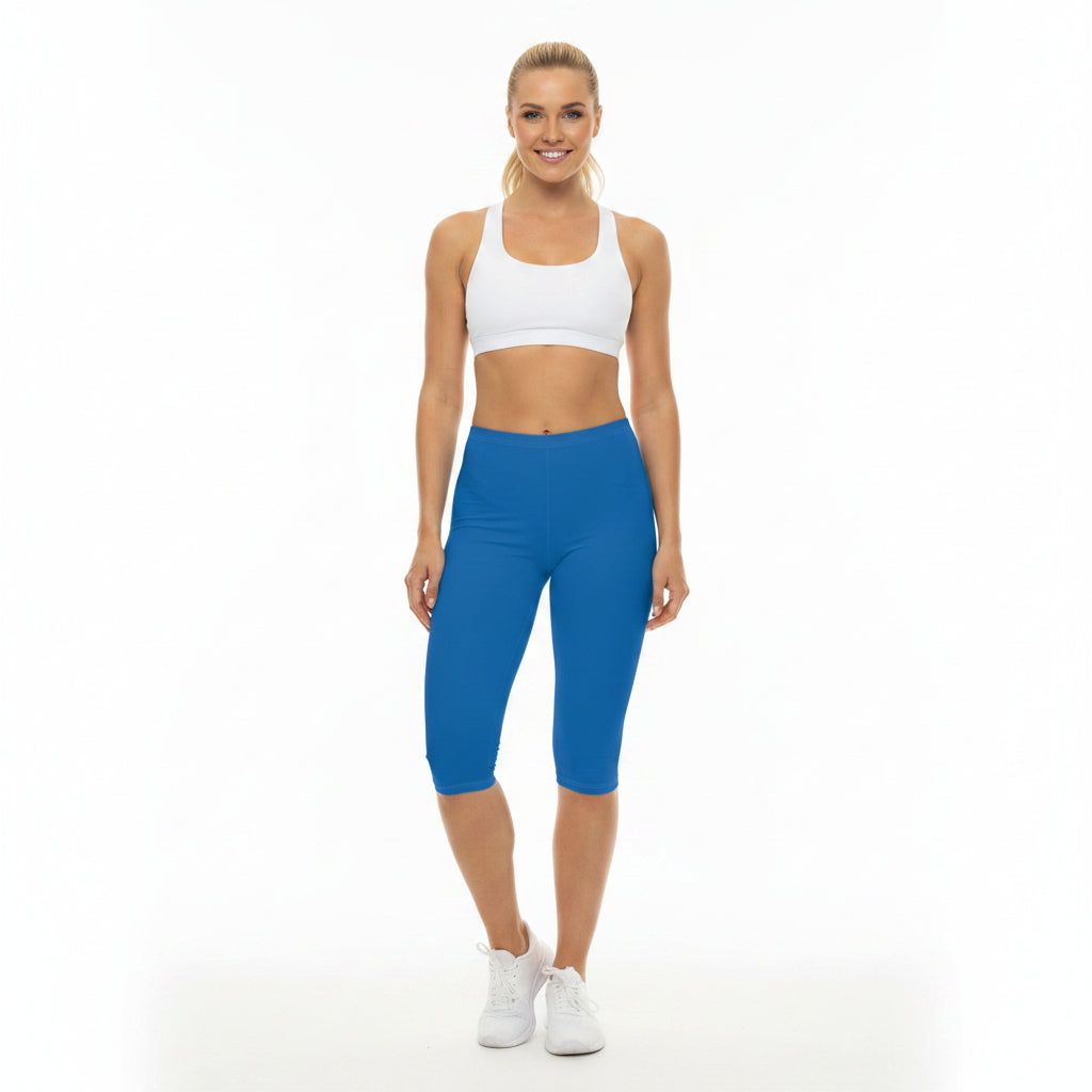 Bright Marine Color Women's Brushed Suede Poly Span Casual Capri Leggings XS-2XL