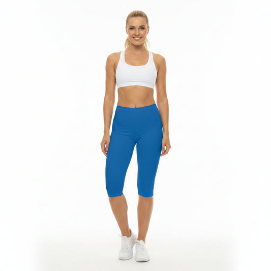 Bright Marine Color Women's Brushed Suede Poly Span Casual Capri Leggings XS-2XL