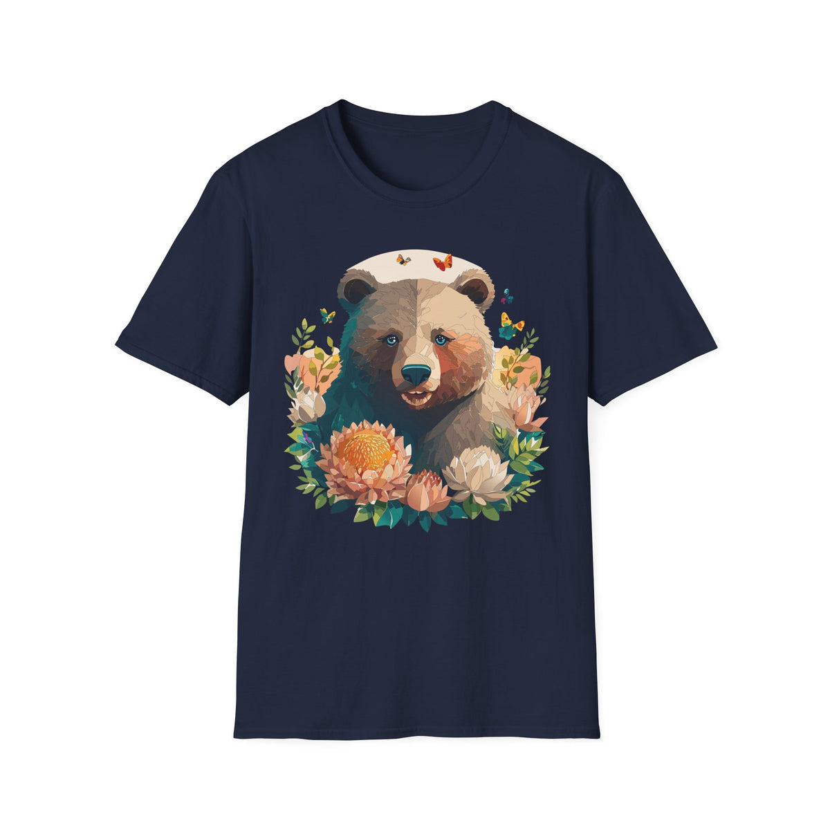 Floral Bear with Butterflies T-Shirt | Woodland Animal Graphic Tee Unisex 100 Cotton Gildan T-Shirt