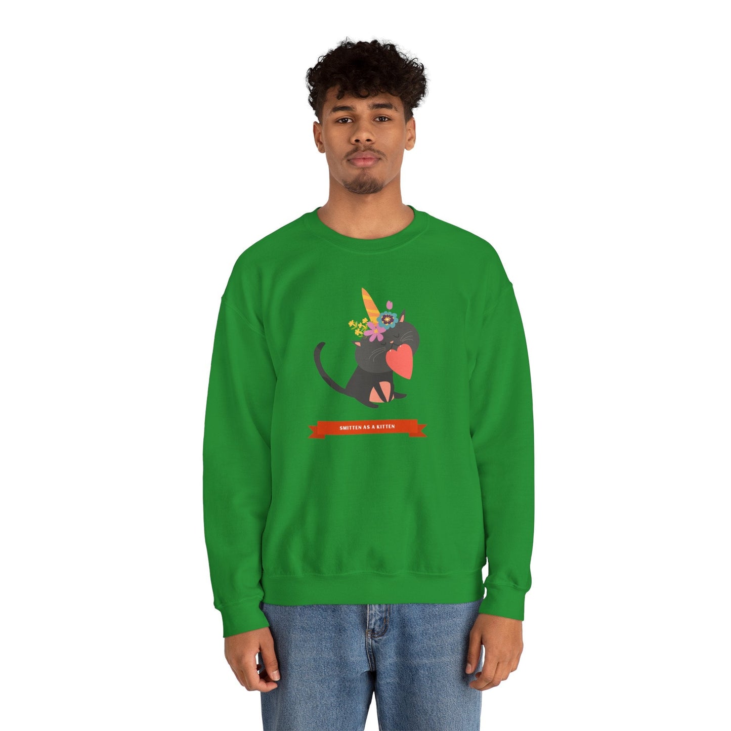 Cat Heart Sweatshirt Unisex Valentine Gift 50/50 Cotton-Poly Crewneck Gildan 18000
