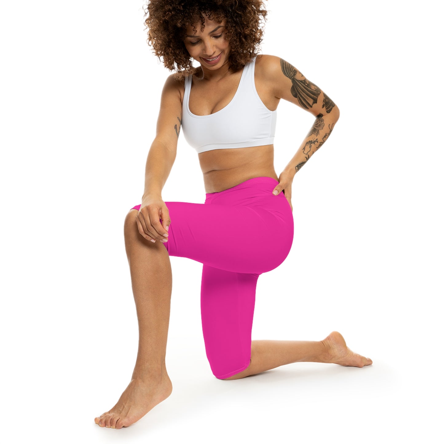 Brilliant Rose Color Women's Brushed Suede Poly Span Casual Capri Leggings XS-2XL