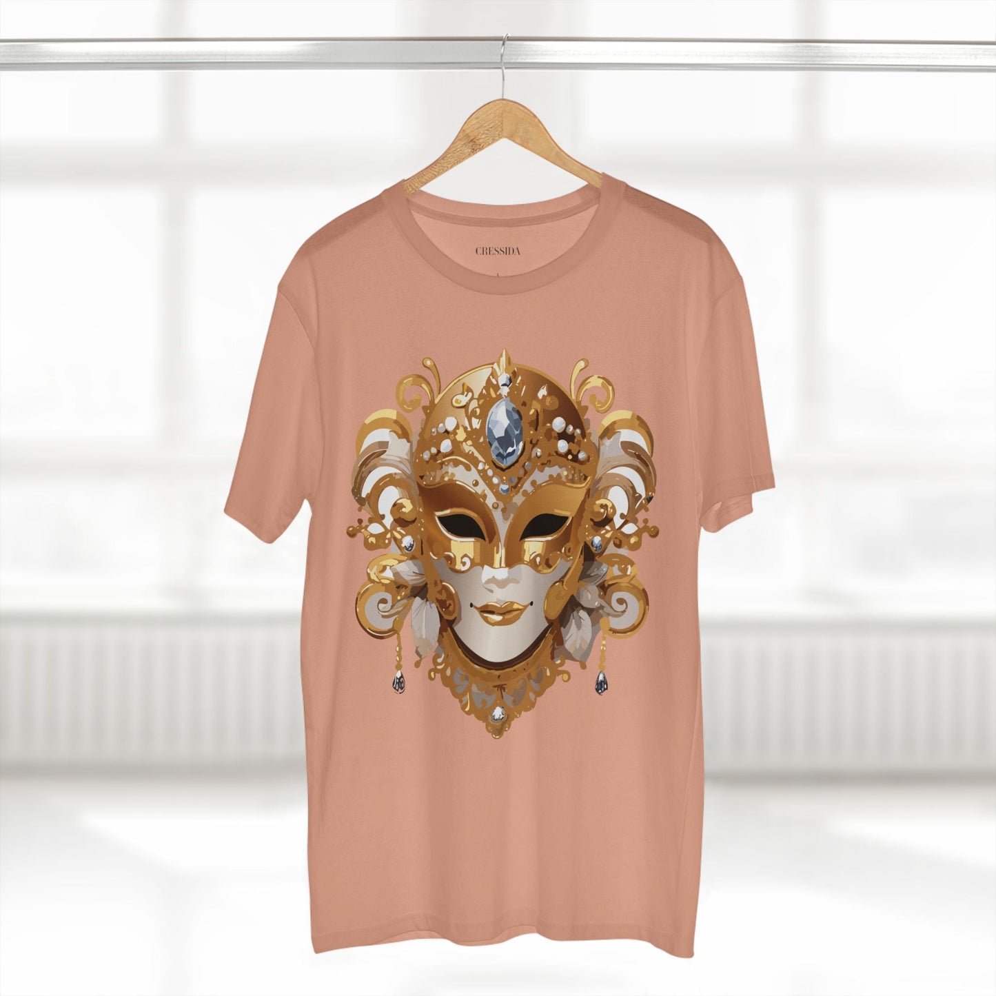 Carnival Mask Graphic T-Shirt Unisex 100 Cotton With Antique Gold Art Design Tee 23