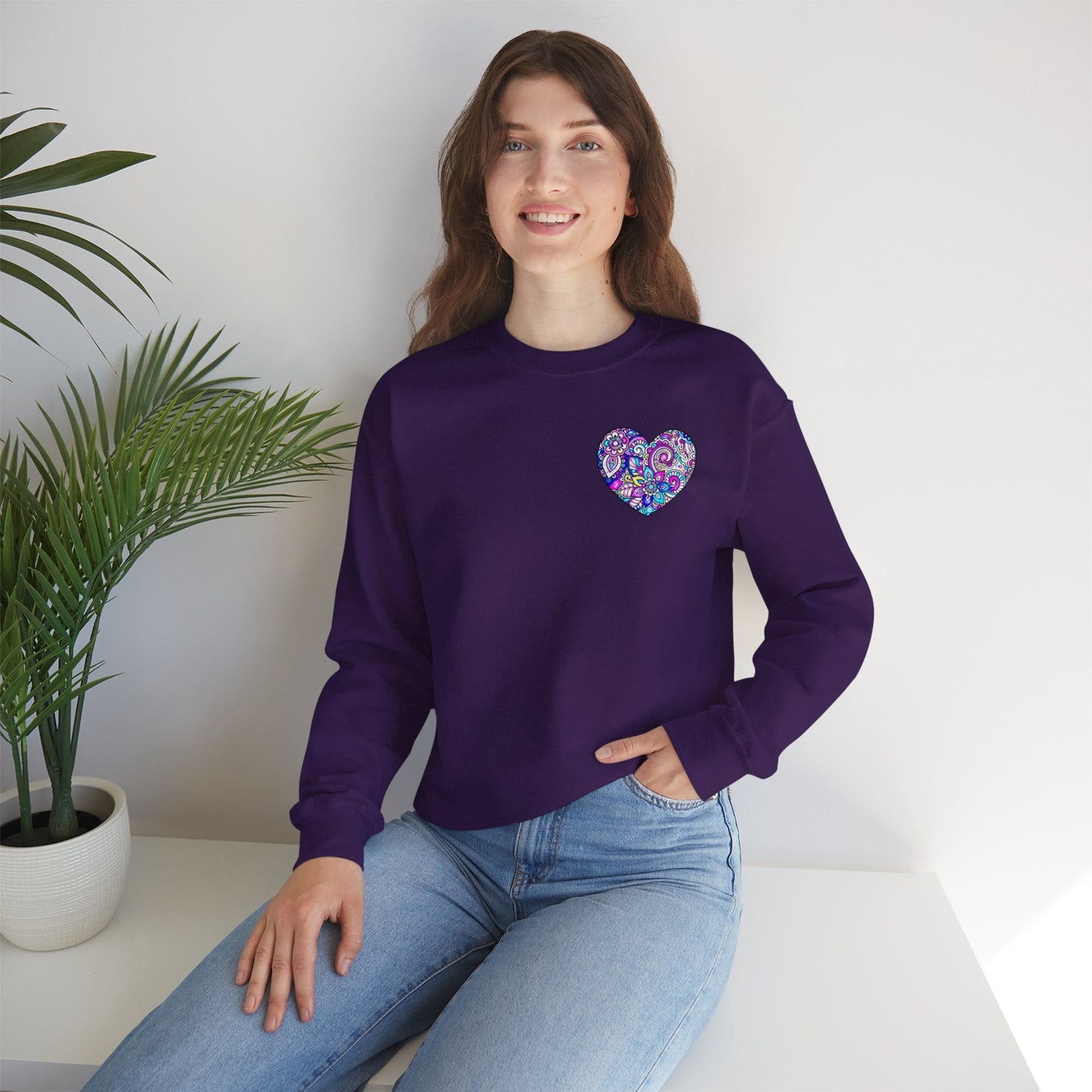Floral Heart Sweatshirt Valentines Day Unisex Crewneck Gildan 18000 Heavy Blend Cotton Polyester