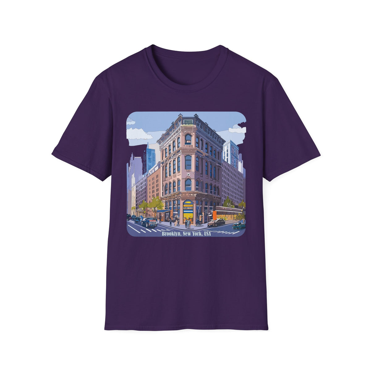 Brooklyn New York Retro Cityscape T-Shirt — Illustrated Landmark Tee Travel Tourist Graphic Design Unisex 100 Cotton Gildan T-Shirt