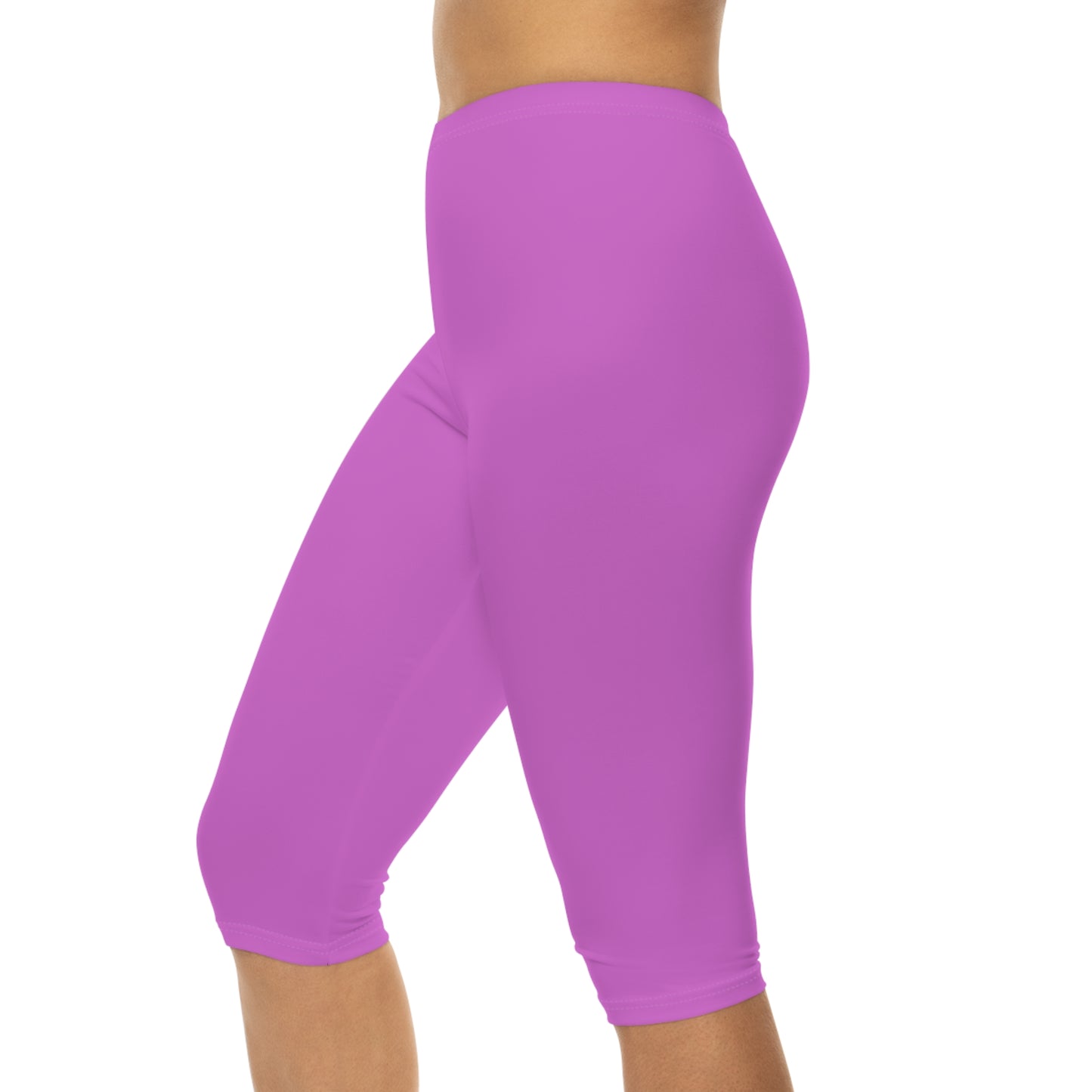 Orchid Pink Color Women's Brushed Suede Poly Span Casual Capri Leggings XS-2XL