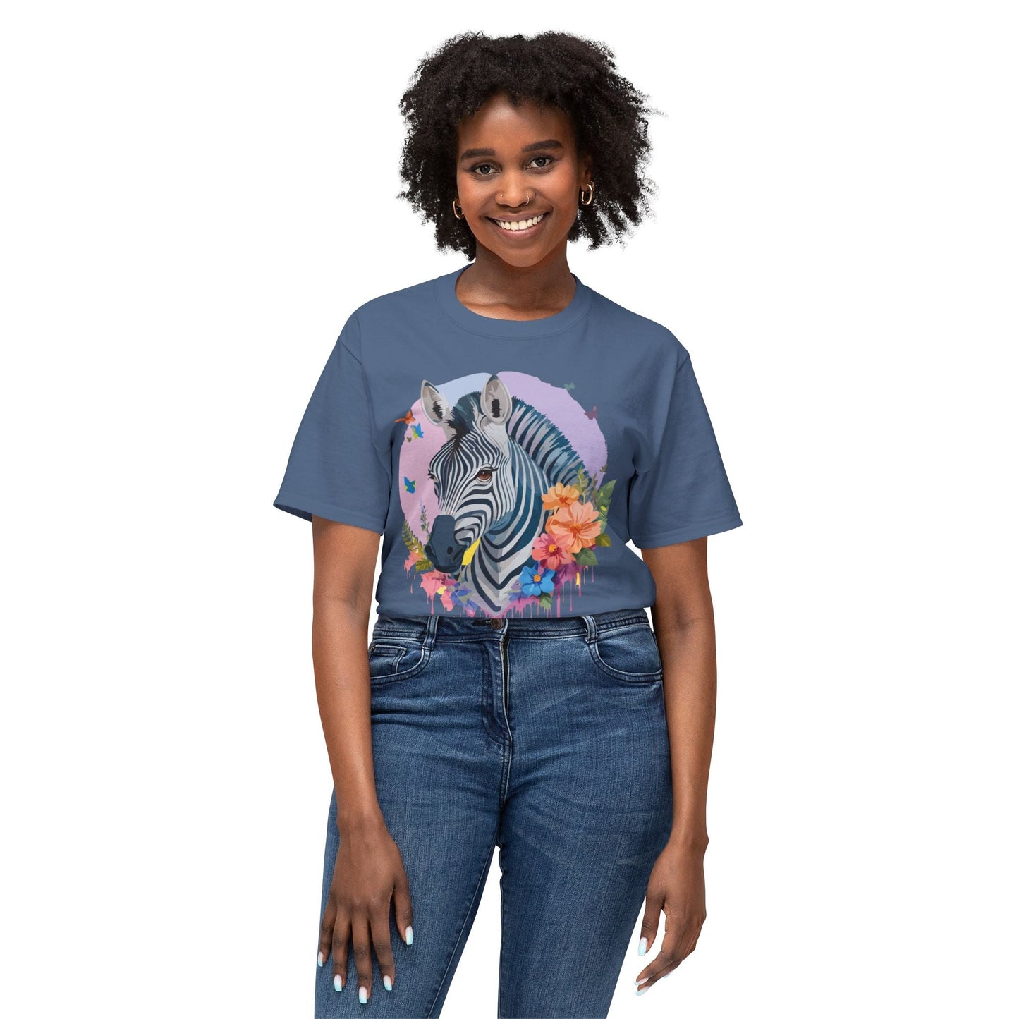 Unisex Zebra T Shirt With Art Print HD Cotton Vintage Zebra Tee Floral Design Graphic Tee