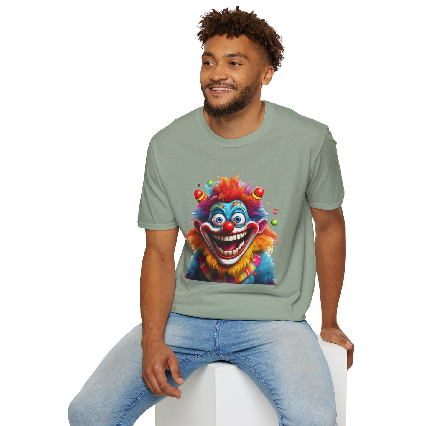 Clown Themed Unisex T Shirt Funny Man Circus Scary Man Tee Gildan Softstyle 64000 Cotton