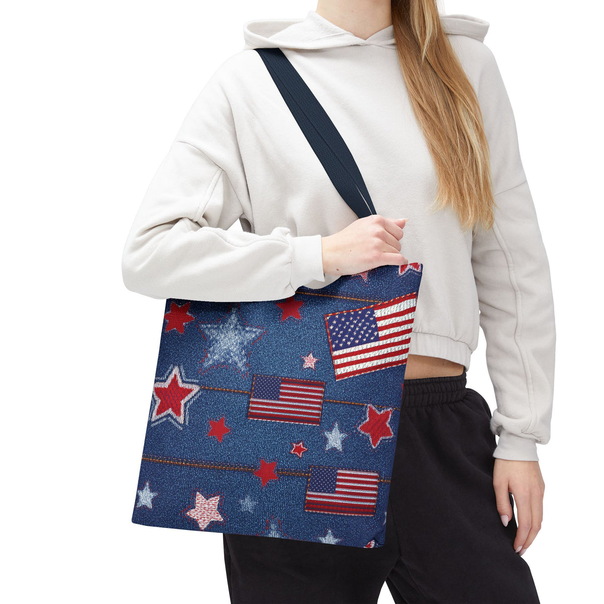 4th of July Graphic Denim Fabric Imitation Print Unisex Canvas Bag Poly Spun 3 Sizes Tote Bag 200-11