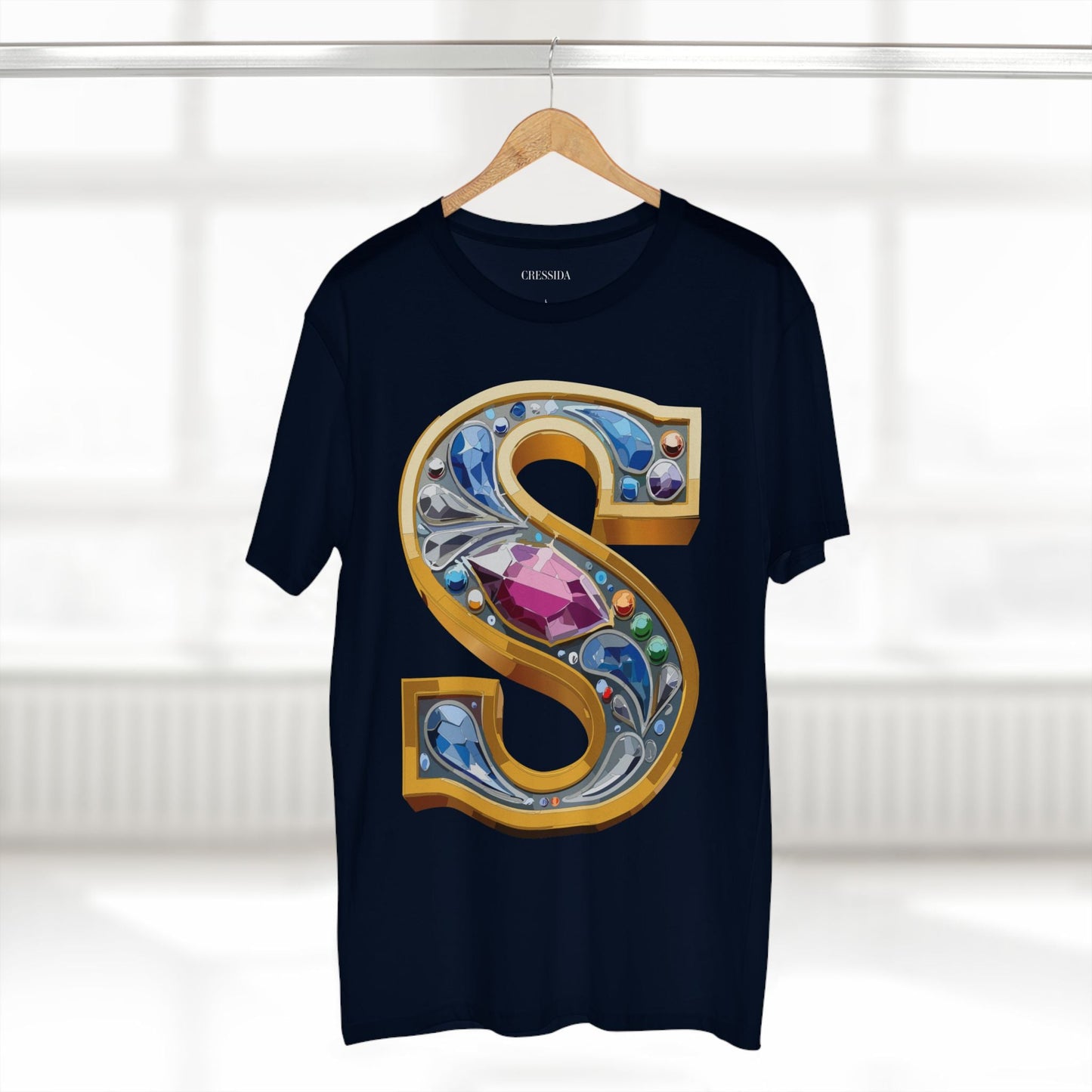 Letter S Graphic Design Tee Unisex 100 Cotton With Antique Gold Letters Artwork T-Shirt