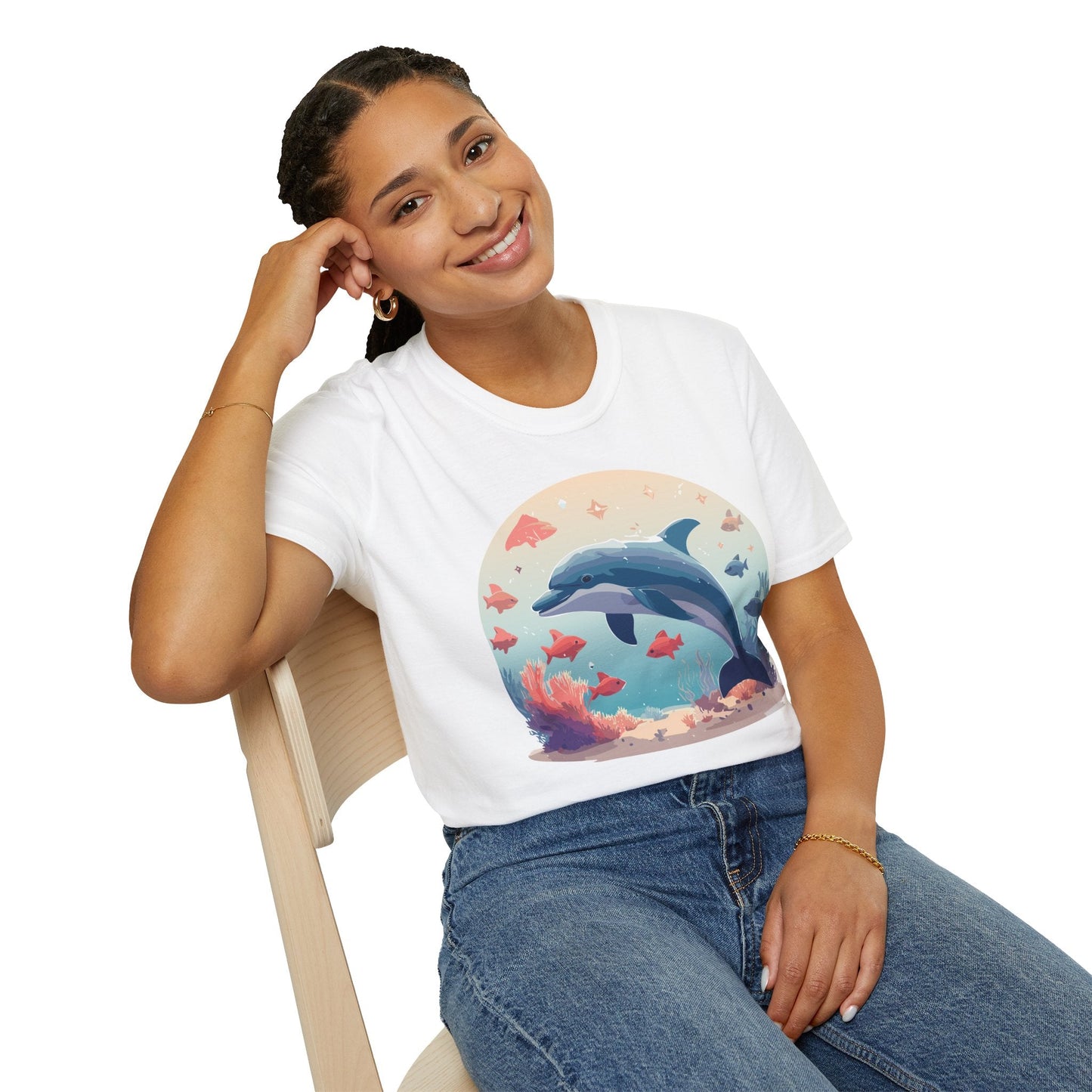Dolphin Shirt Unisex Softstyle Tee 64000 Gildan 100 Percent Ring Spun Cotton For Everyday Comfort