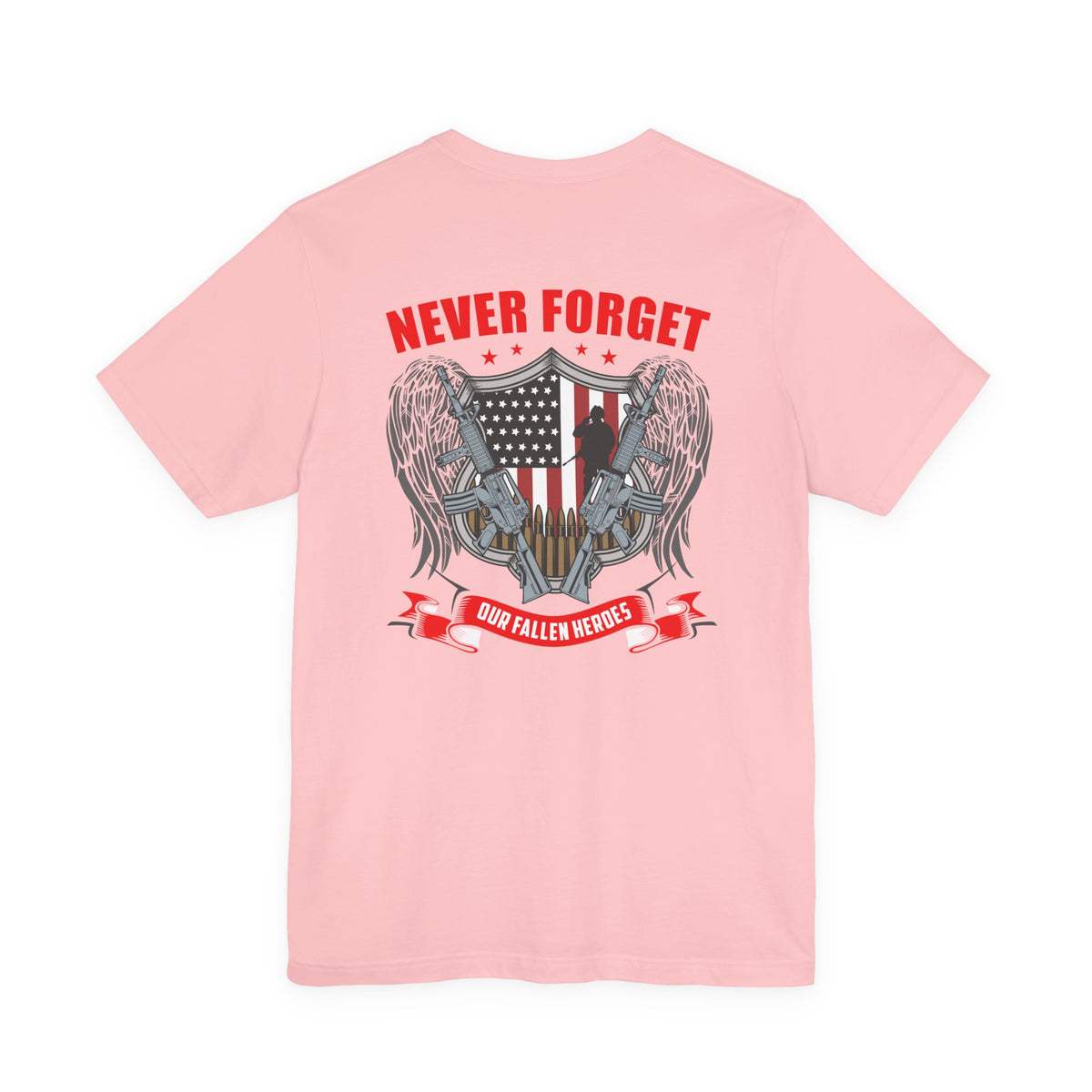 Never Forget Our Fallen Heroes T-Shirt American Flag Shield Eagles Unisex Cotton v39