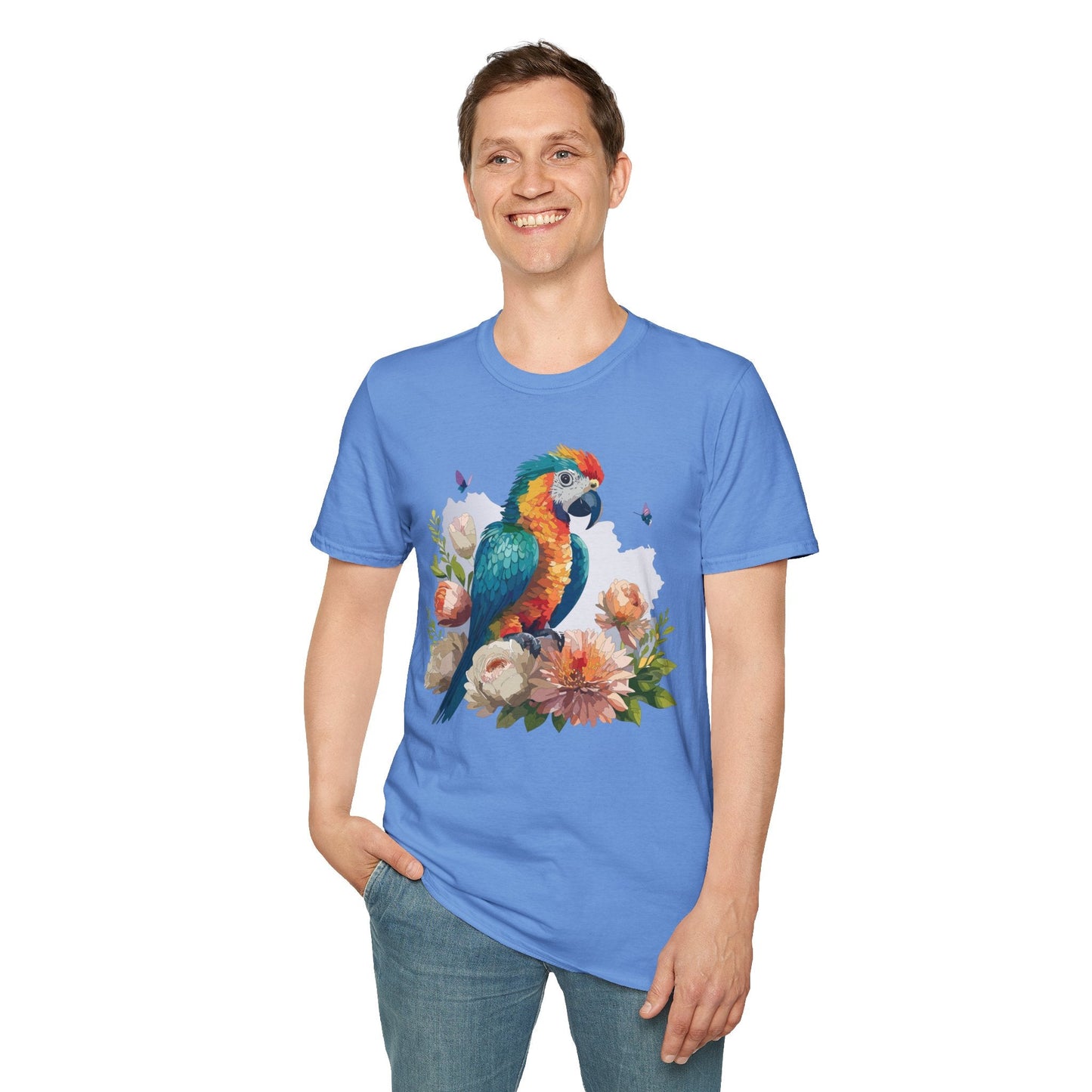 Bird T Shirt Floral Bird Print Unisex Softstyle Cotton Tee Animal Graphic Tee For Everyday Wear