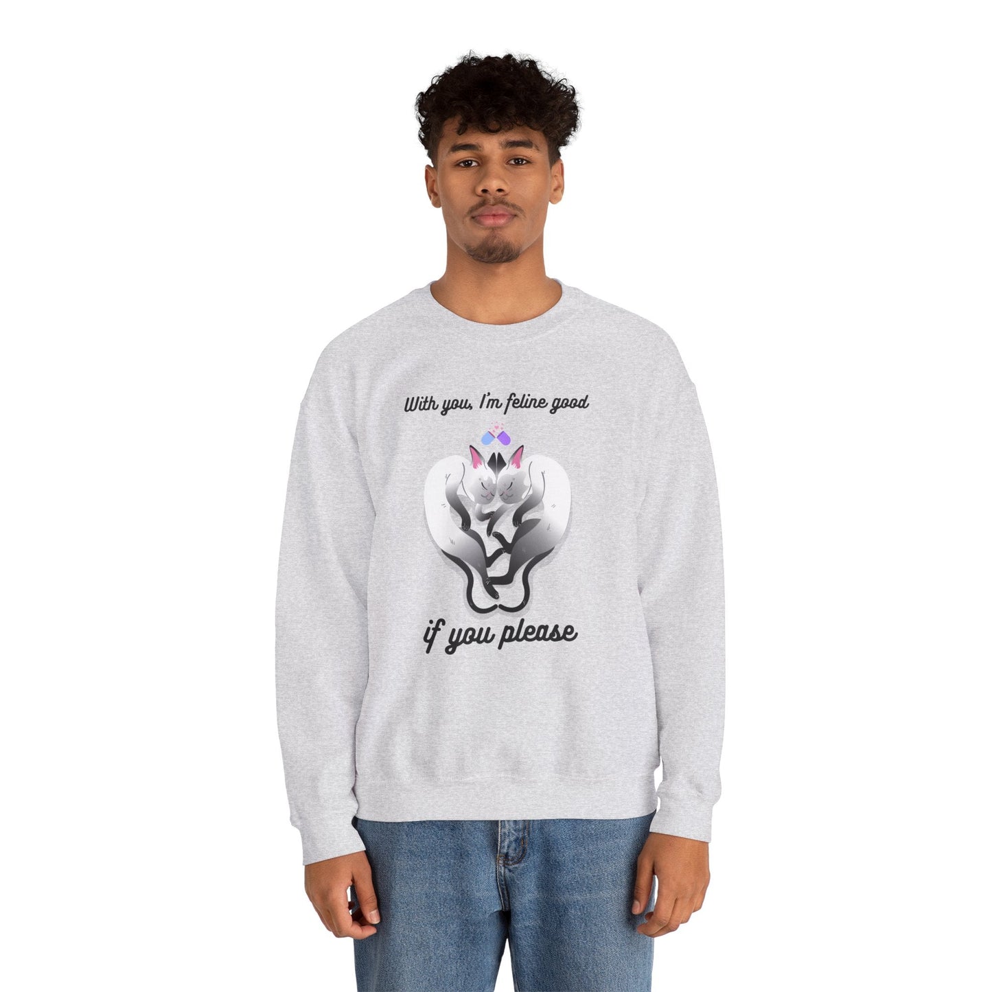 Double Cat Heart Sweatshirt Unisex Fifty Fifty Cotton Poly Valentines Day Sweatshirt