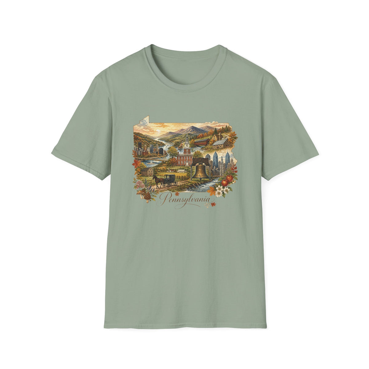 Pennsylvania State Travel Tourist Graphic Design Unisex 100 Cotton Gildan T-Shirt