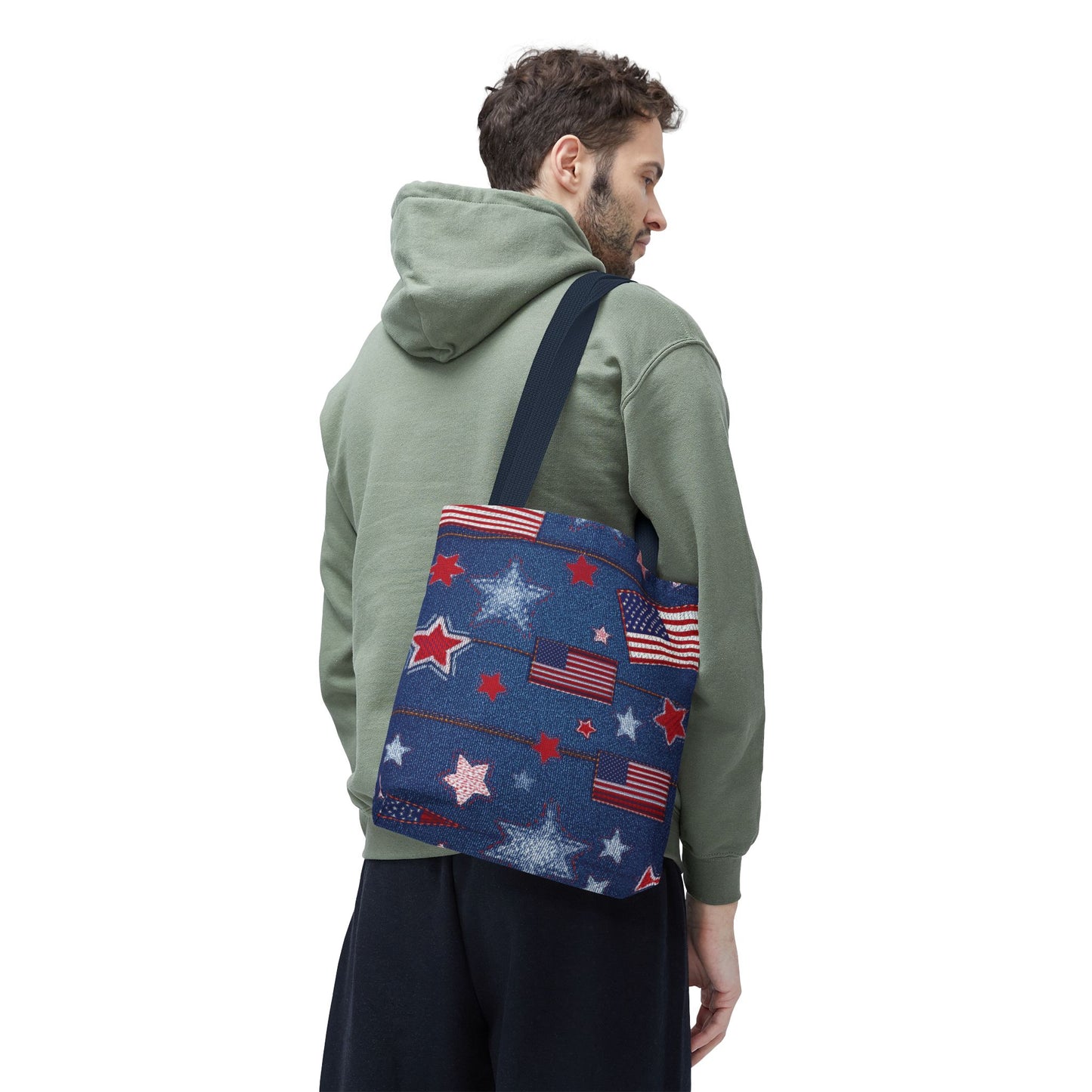 4th of July Graphic Denim Fabric Imitation Print Unisex Canvas Bag Poly Spun 3 Sizes Tote Bag 200-10