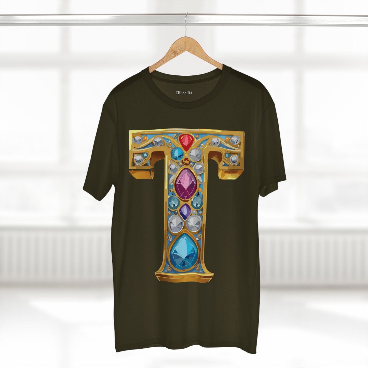 Letter T Graphic Design Tee Unisex 100 Cotton With Antique Gold Letters Artwork T-Shirt