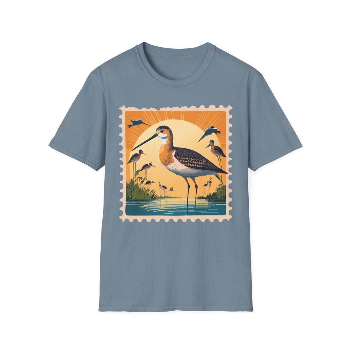 Shorebird Sunset Illustration T-Shirt | Coastal Bird Graphic Tee Unisex 100 Cotton Gildan T-Shirt