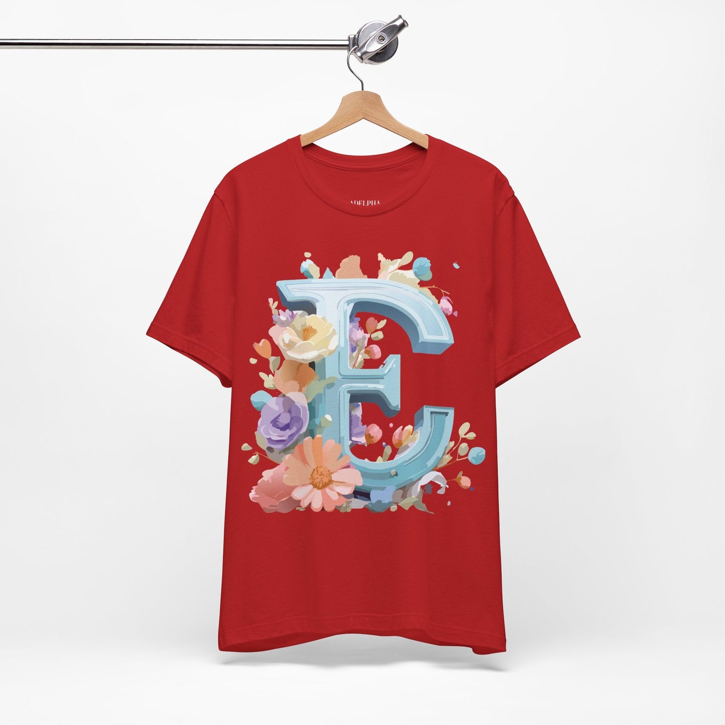 Letter E Graphic Tee Unisex Vintage Inspired Art Design Adelpha Short Sleeve Shirt
