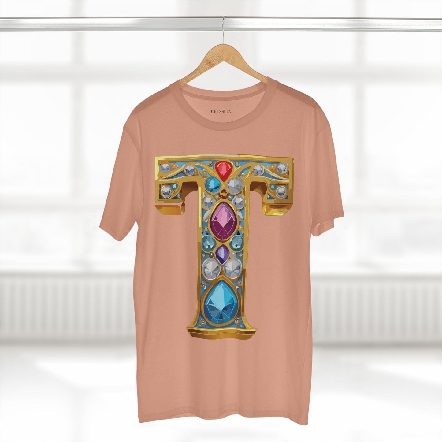 Letter T Graphic Design Tee Unisex 100 Cotton With Antique Gold Letters Artwork T-Shirt