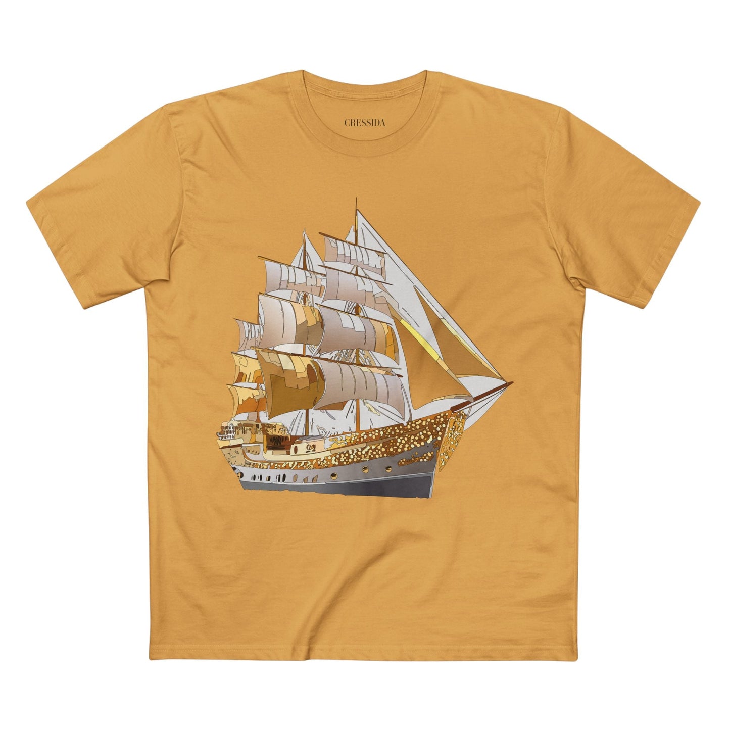 Ship Graphic Unisex 100 Cotton T-Shirt with Gold Frigate Art Design 21