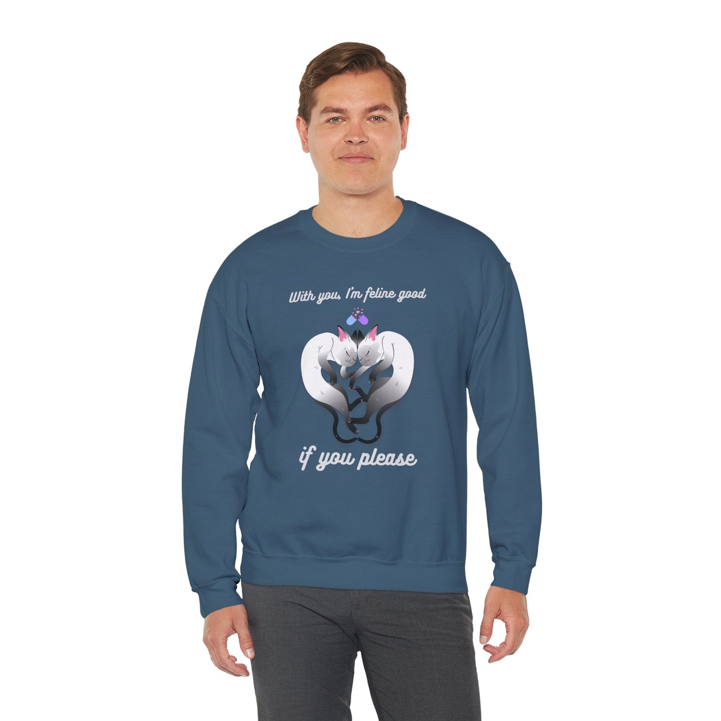 Double Cat Heart Sweatshirt Unisex Fifty Fifty Cotton Poly Valentines Day Sweatshirt
