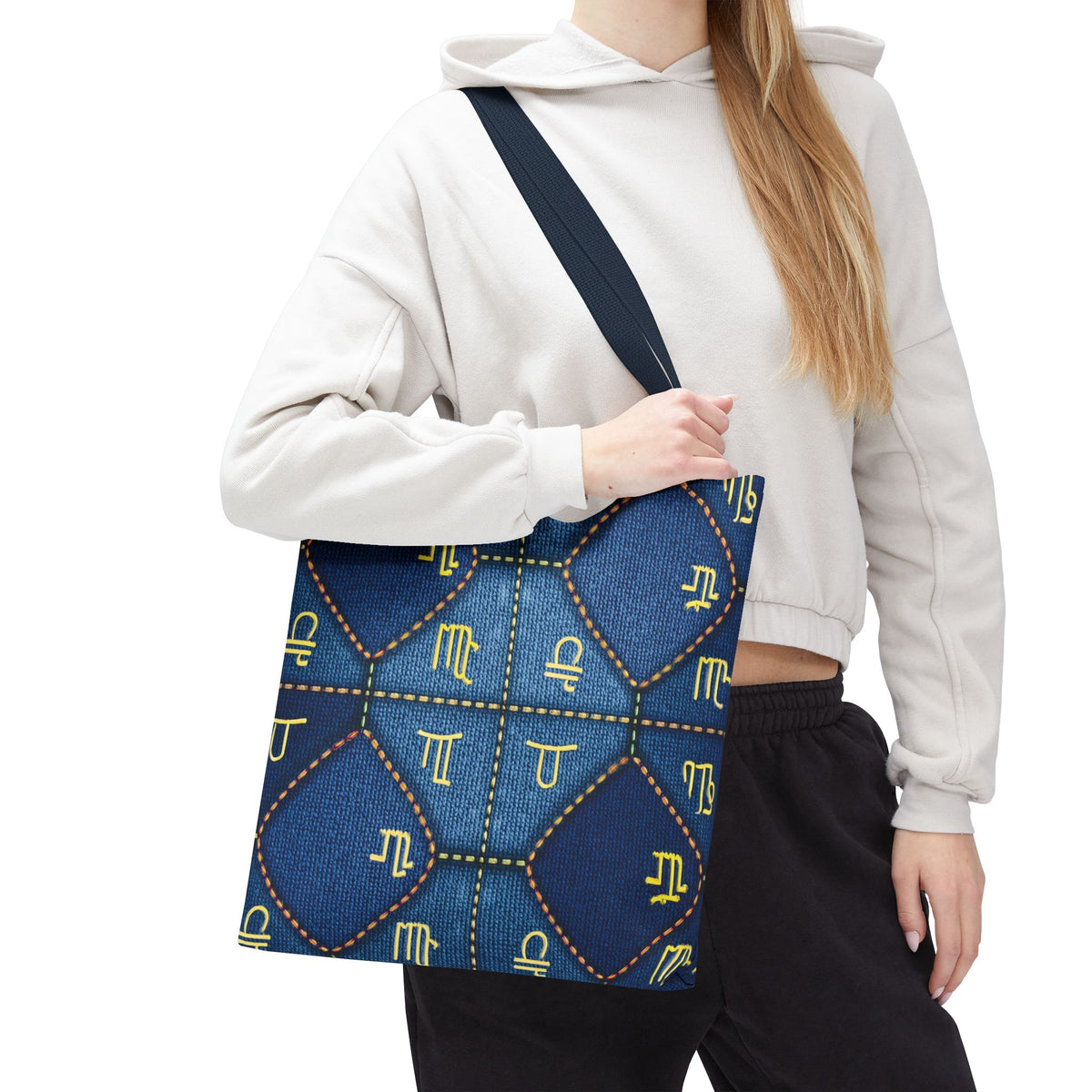 Denim Fabric Imitation Print Unisex Canvas Bag Poly Spun 3 Sizes Tote Bag 184-2